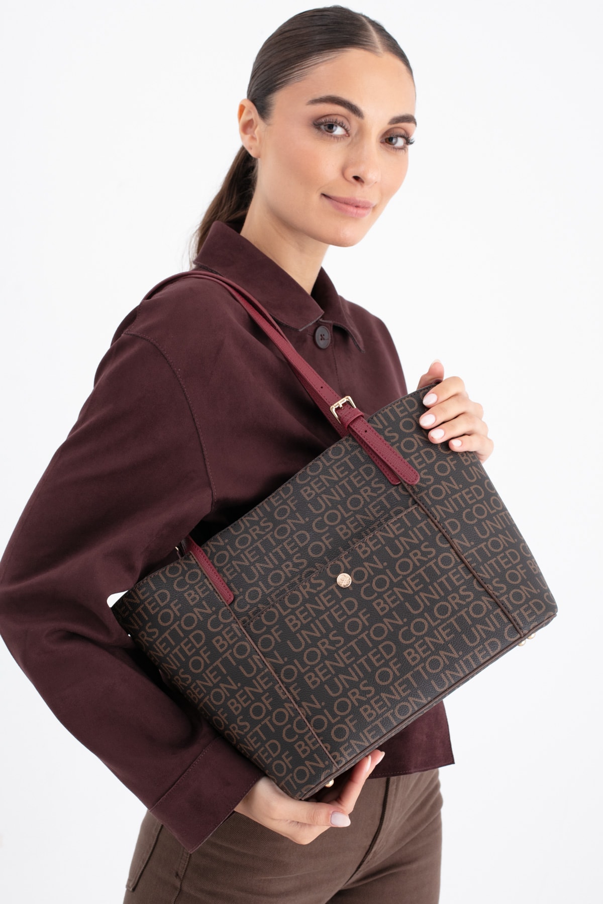 Benetton Kadın Omuz Çantası BNT_1675 - Kahve-Bordo