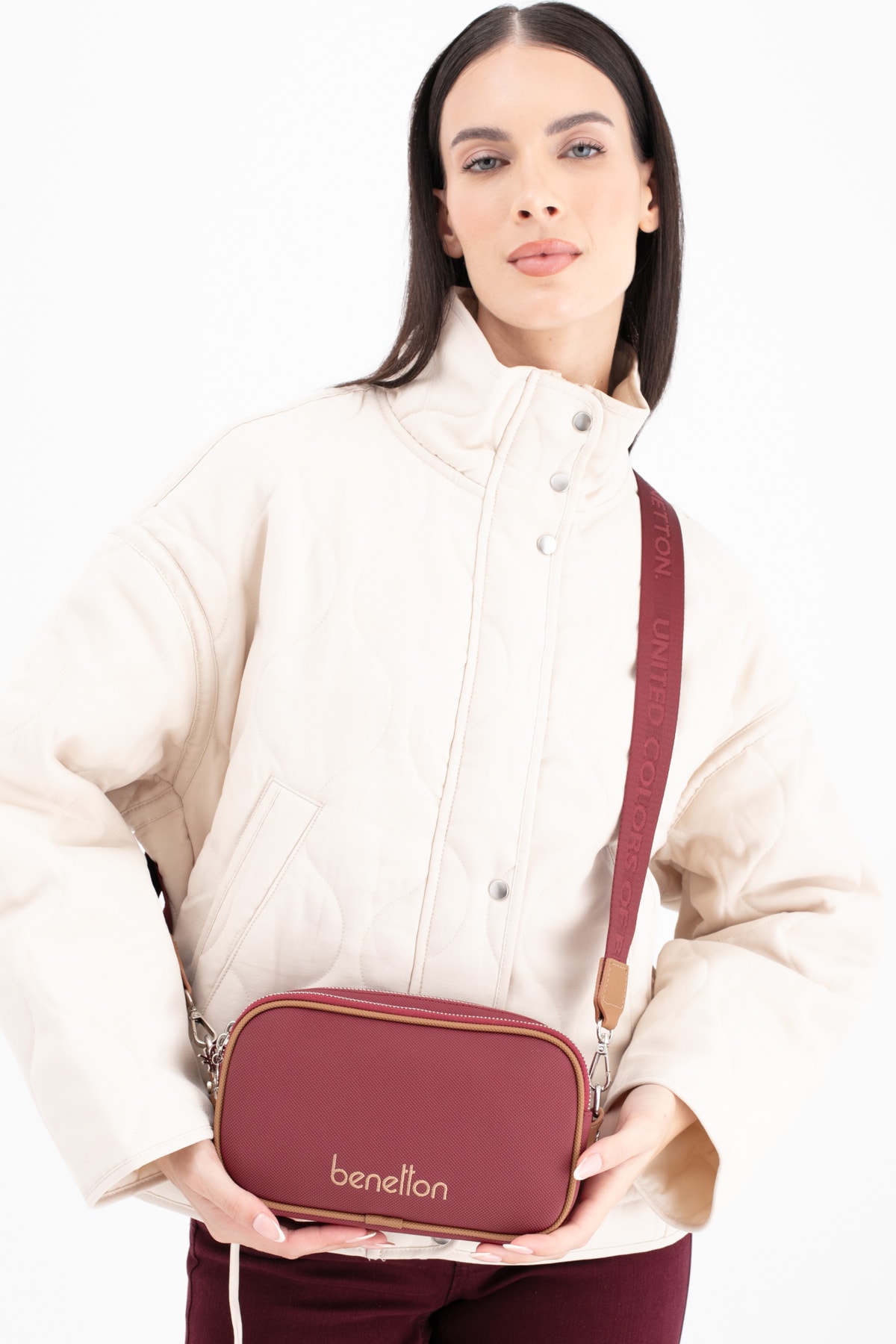 Benetton Kadın Çapraz Çanta BNT_1682 - Bordo-Camel