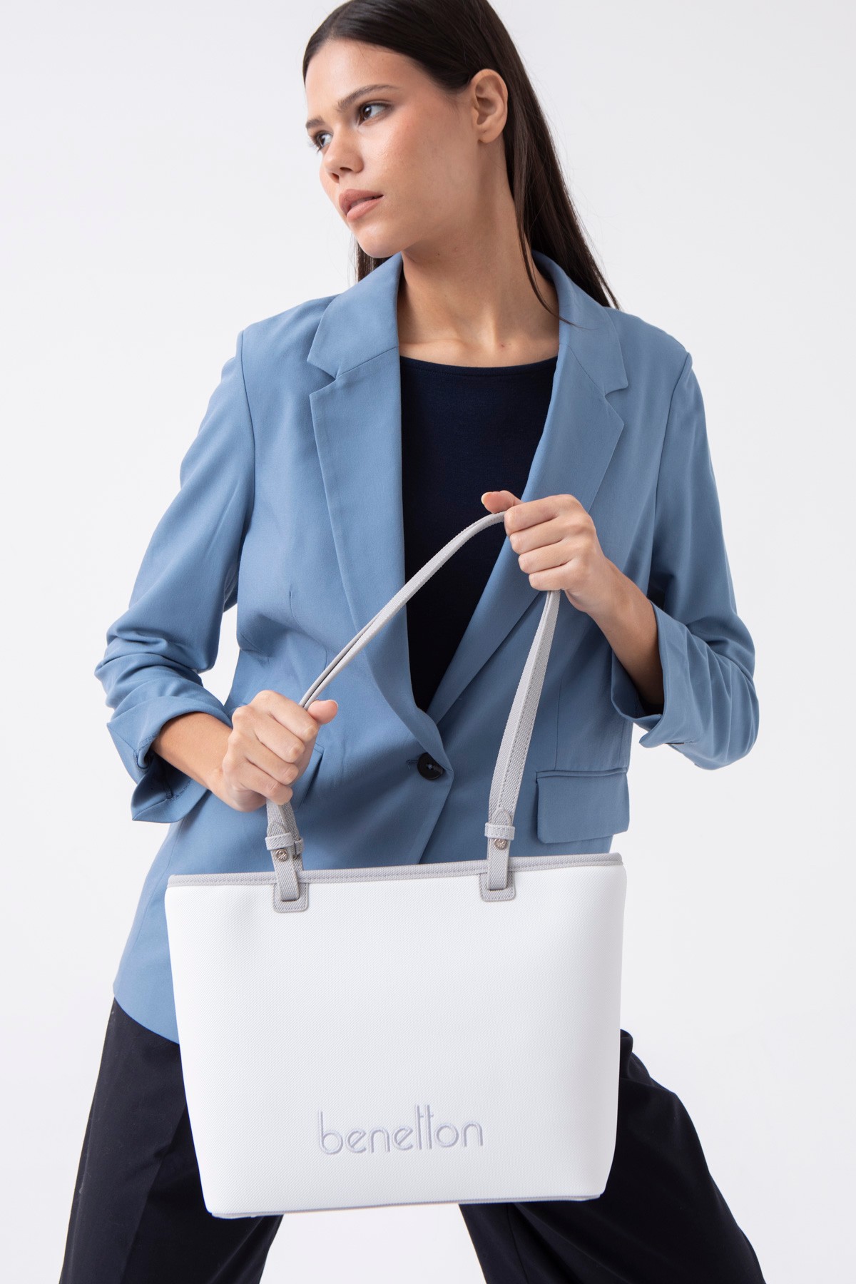 Benetton Kadın Omuz Çantası BNT_1583 - Beyaz-Gri