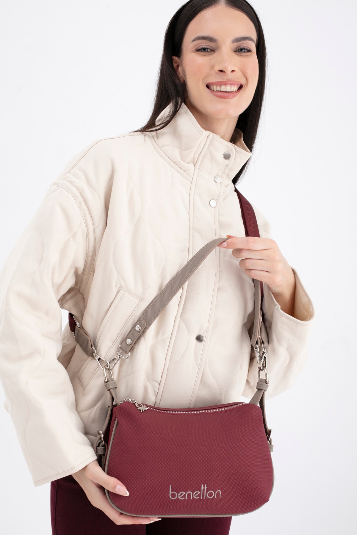 Benetton Kadın Omuz Çantası BNT_1699 - Bordo-K.Taş