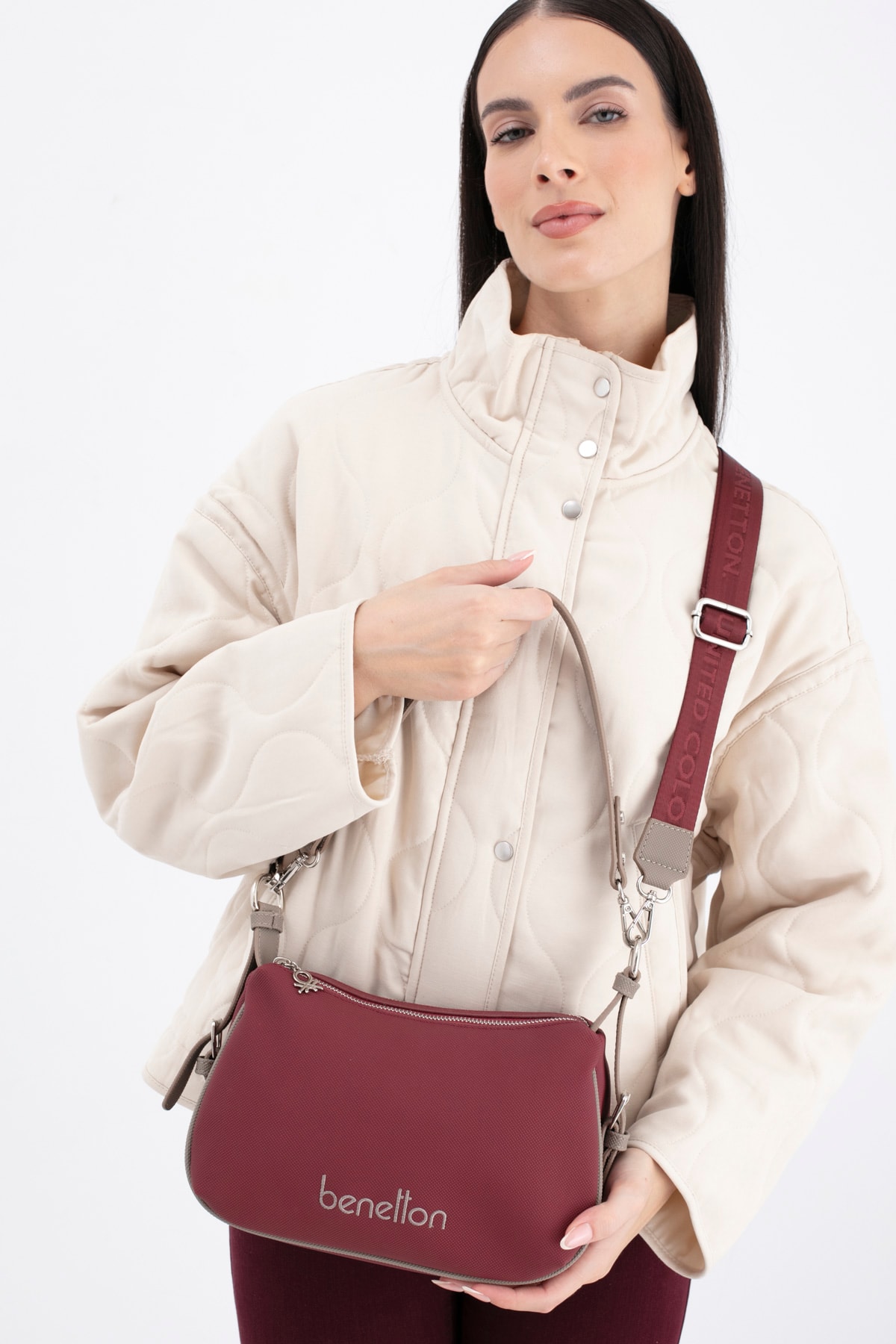 Benetton Kadın Omuz Çantası BNT_1699 - Bordo-K.Taş
