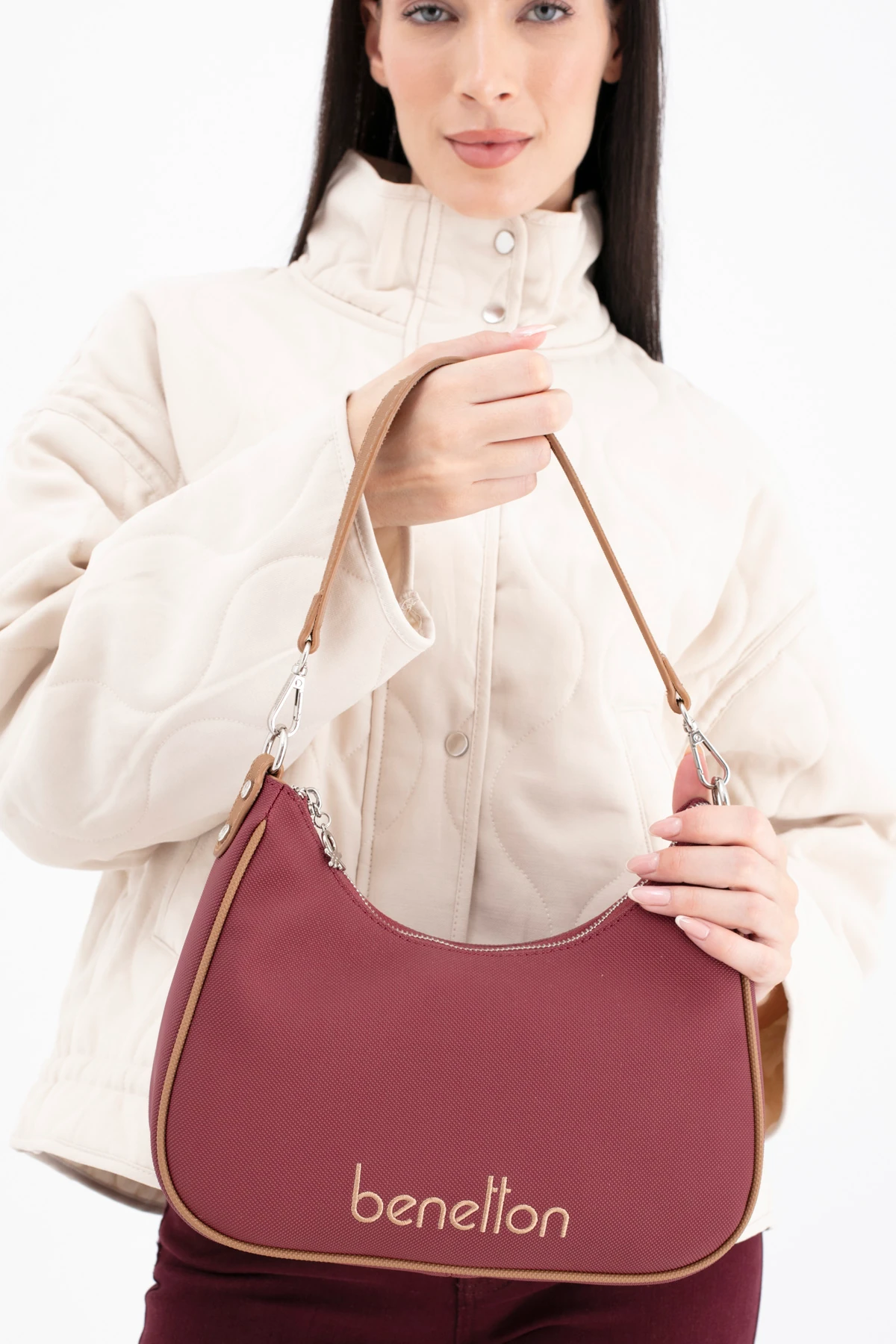 Benetton Kadın Omuz Çantası BNT_1690 - Bordo-Camel