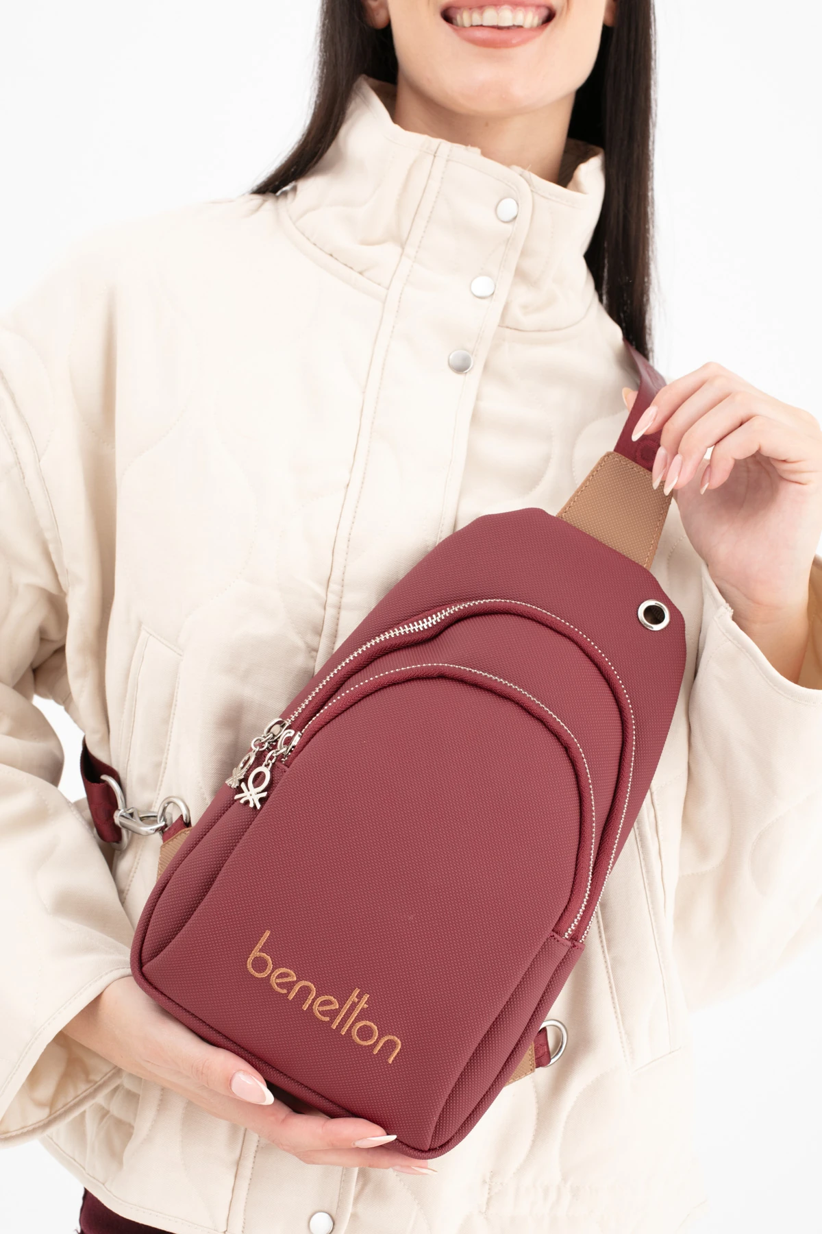 Benetton Kadın Vücut Çantası BNT_1652 - Bordo-Camel