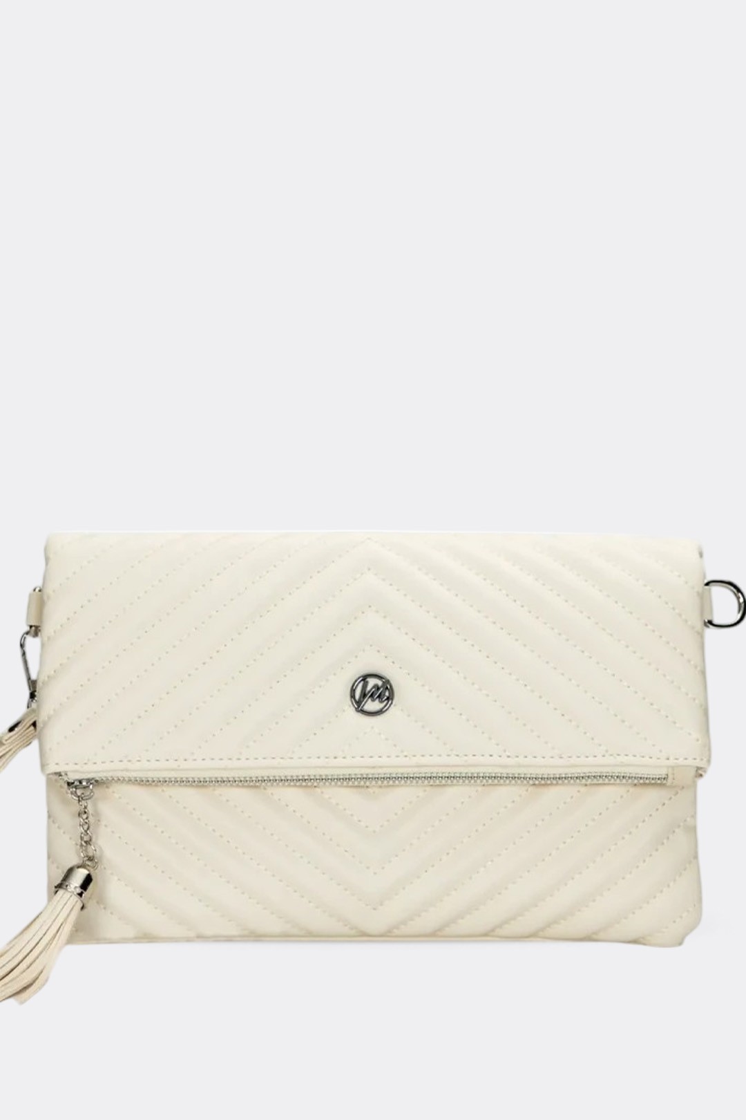 Kadın Clutch Portföy Çantası Uzun Askılı - Ekru