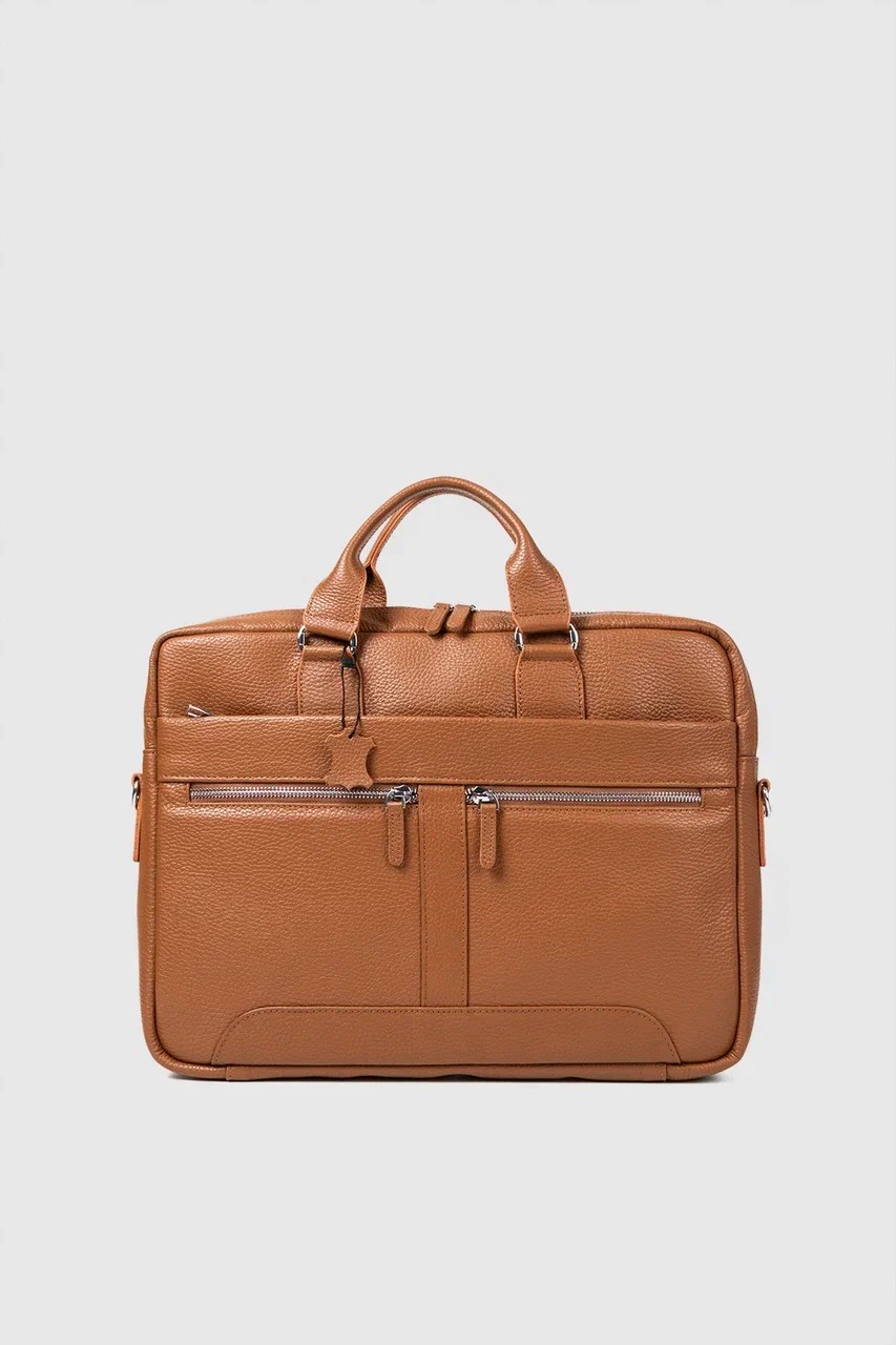 Hakiki Deri Unisex Evrak Çantası Laptop Bölmeli 15.6" Inç - Taba