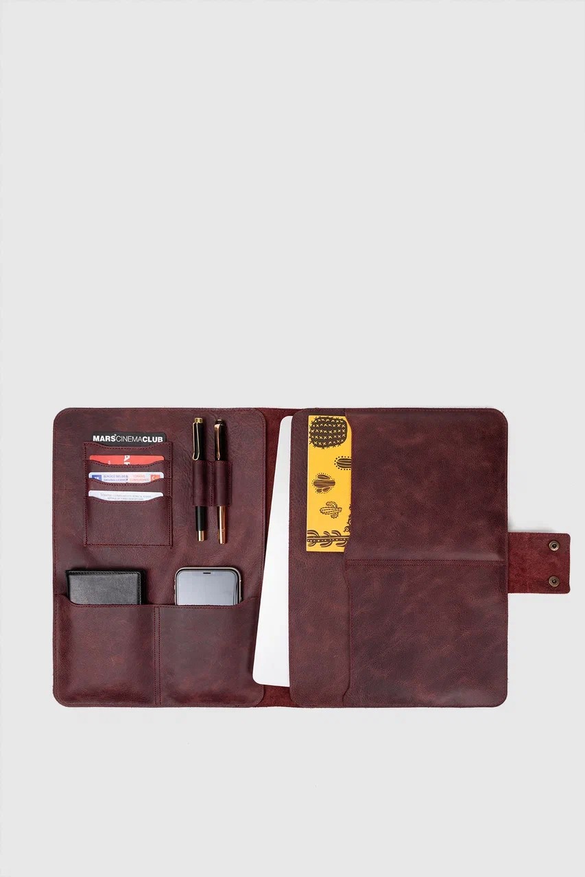 Hakiki Deri Macbook Air Pro 13-14 İnç Organizer Evrak & Laptop & Tablet Çantası - Bordo