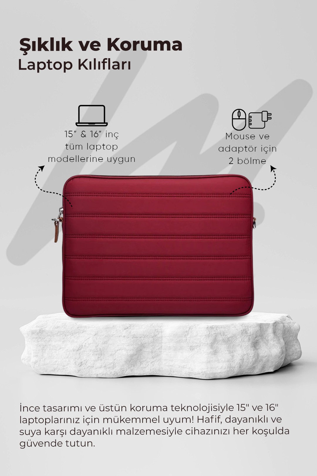 Su Geçirmez Kumaş Laptop Kılıfı 15.6 & 16 Inç - Bordo