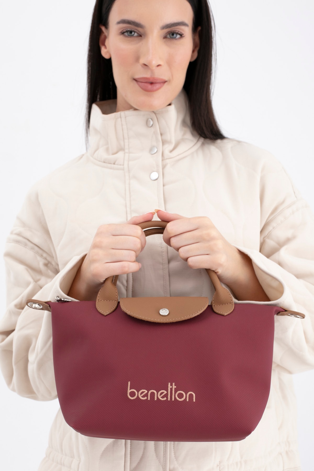 Benetton Kadın El Çantası BNT_1702 - Bordo-Camel