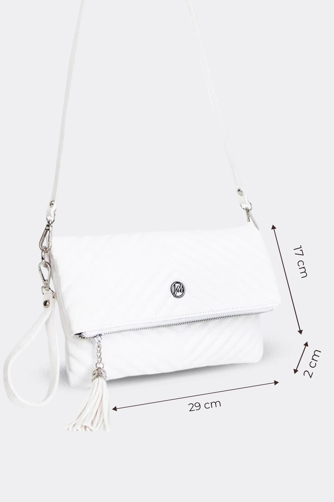 Kadın Clutch Portföy Çantası Uzun Askılı - Beyaz