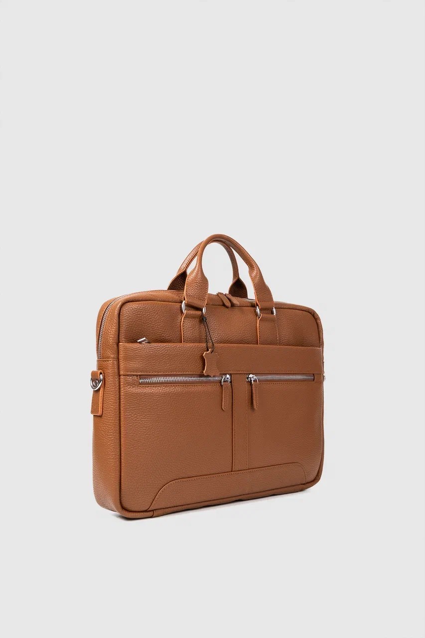Hakiki Deri Unisex Evrak Çantası Laptop Bölmeli 15.6" Inç - Taba