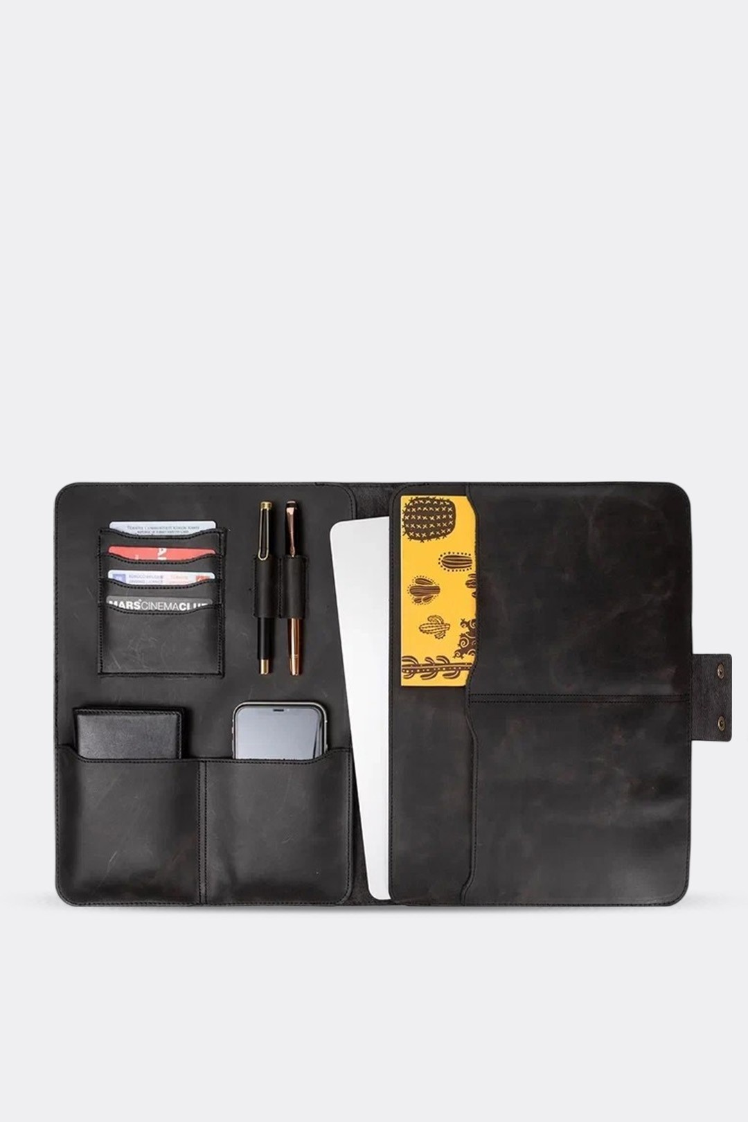Hakiki Deri Macbook Air Pro 13-14 İnç Organizer Evrak & Laptop & Tablet Çantası - Asfalt