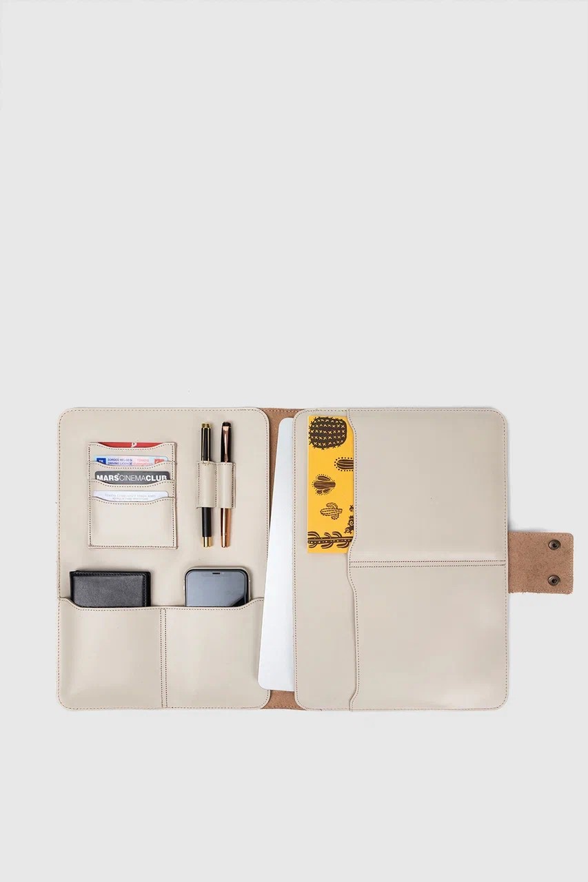 Hakiki Deri Macbook Air Pro 13-14 İnç Organizer Evrak & Laptop & Tablet Çantası - Bej