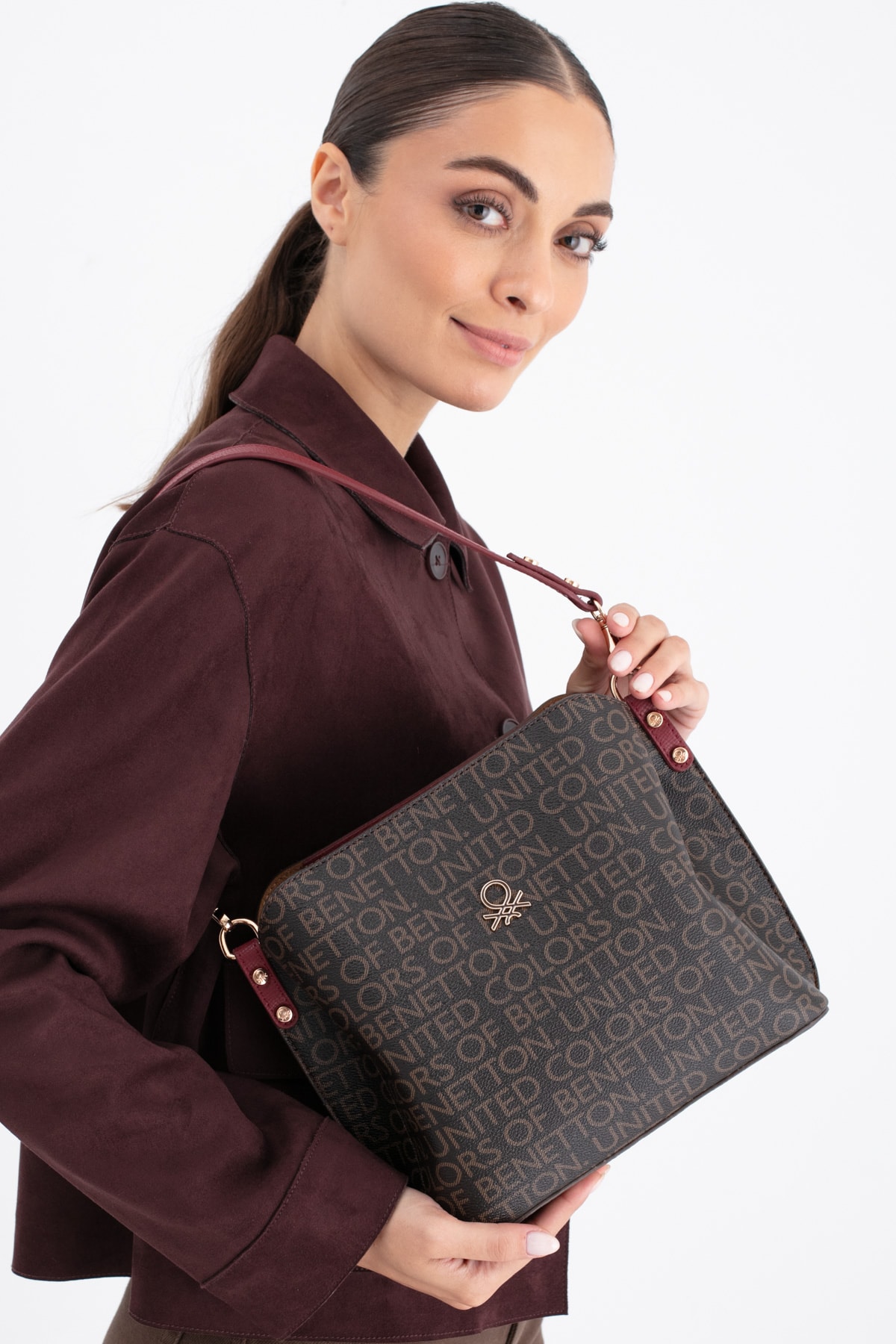Benetton Kadın Kol Çantası BNT_1689 - Kahve-Bordo
