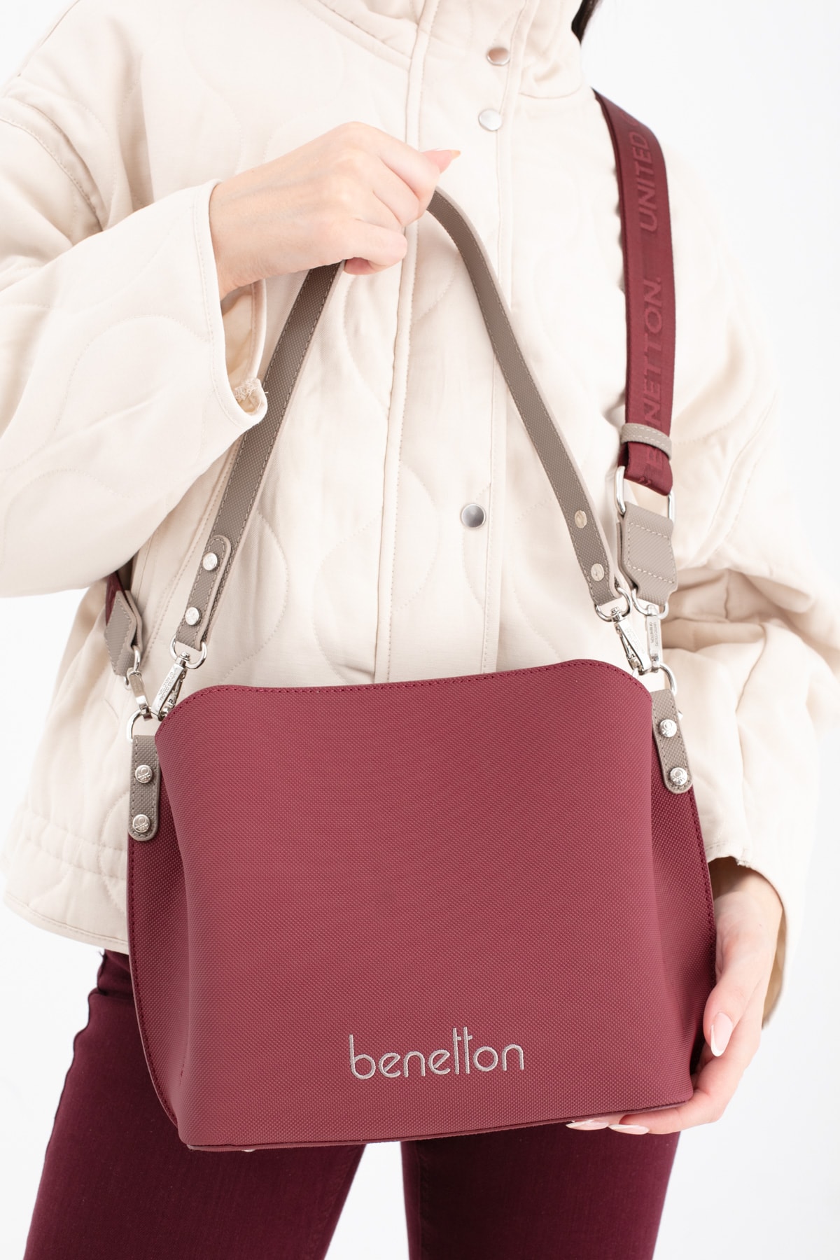 Benetton Kadın Kol Çantasın BNT_1688 - Bordo-Camel
