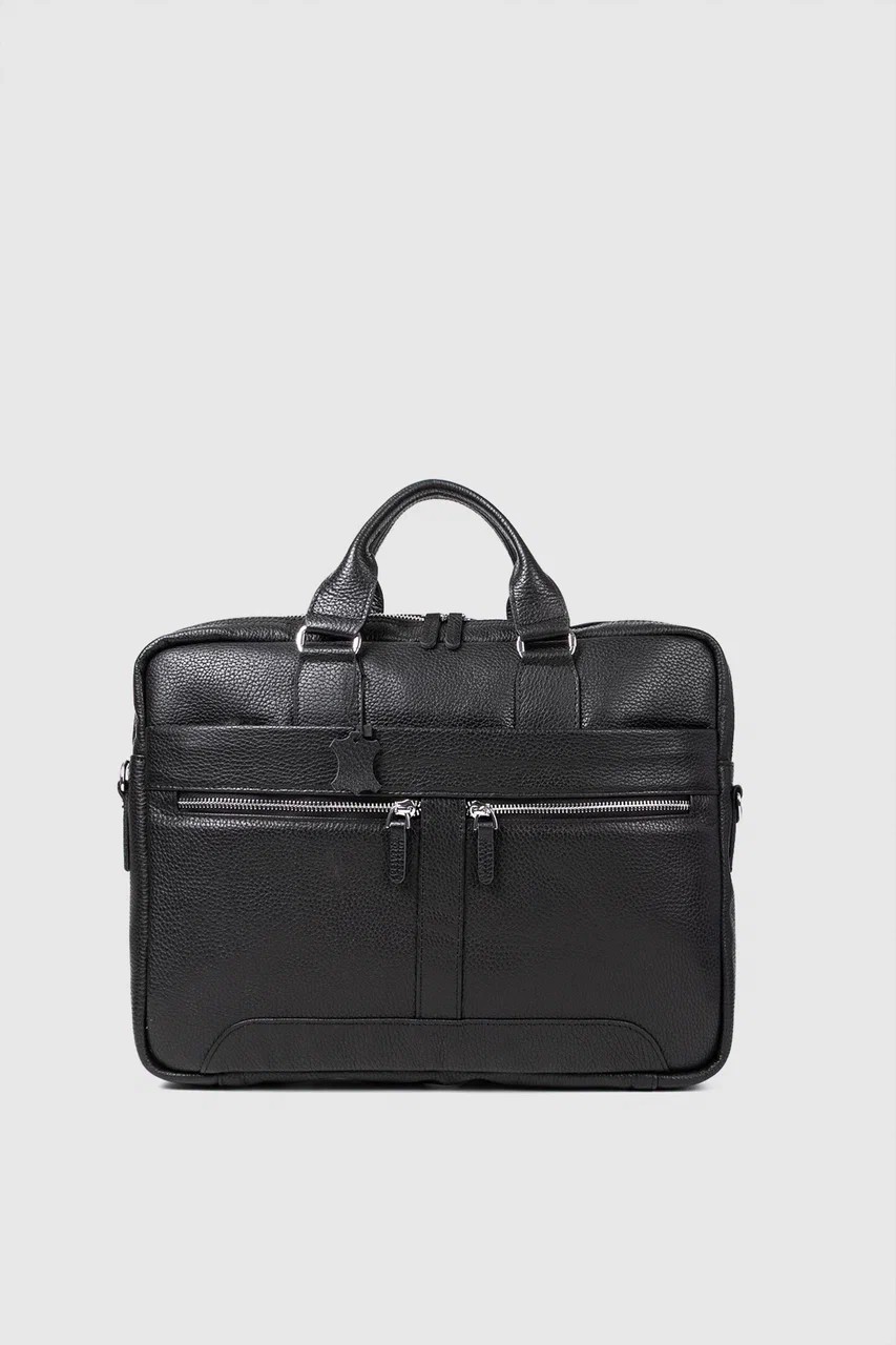 Hakiki Deri Unisex Evrak Çantası Laptop Bölmeli 15.6" Inç - Siyah