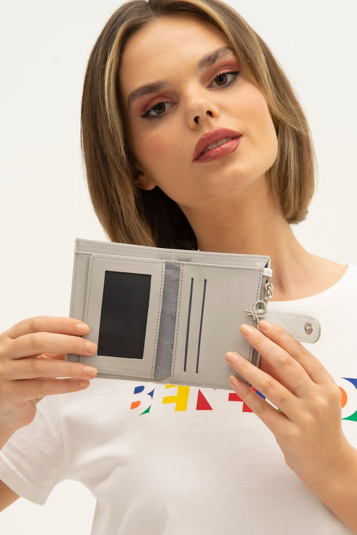 Benetton Kadın Cüzdan BNT_1310 - Beyaz-Gri