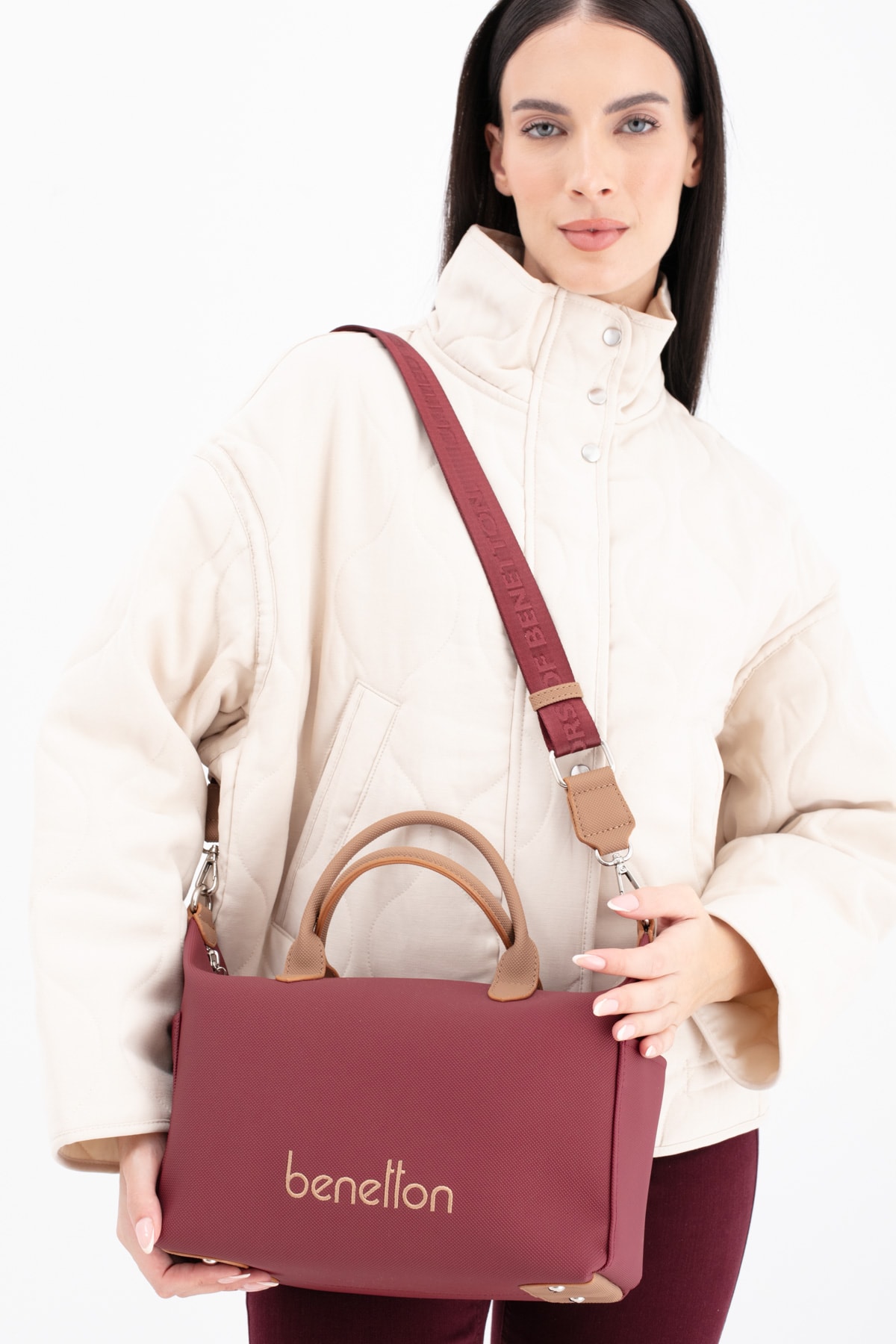 Benetton Kadın Kol Çantası BNT_1678 - Bordo-Camel