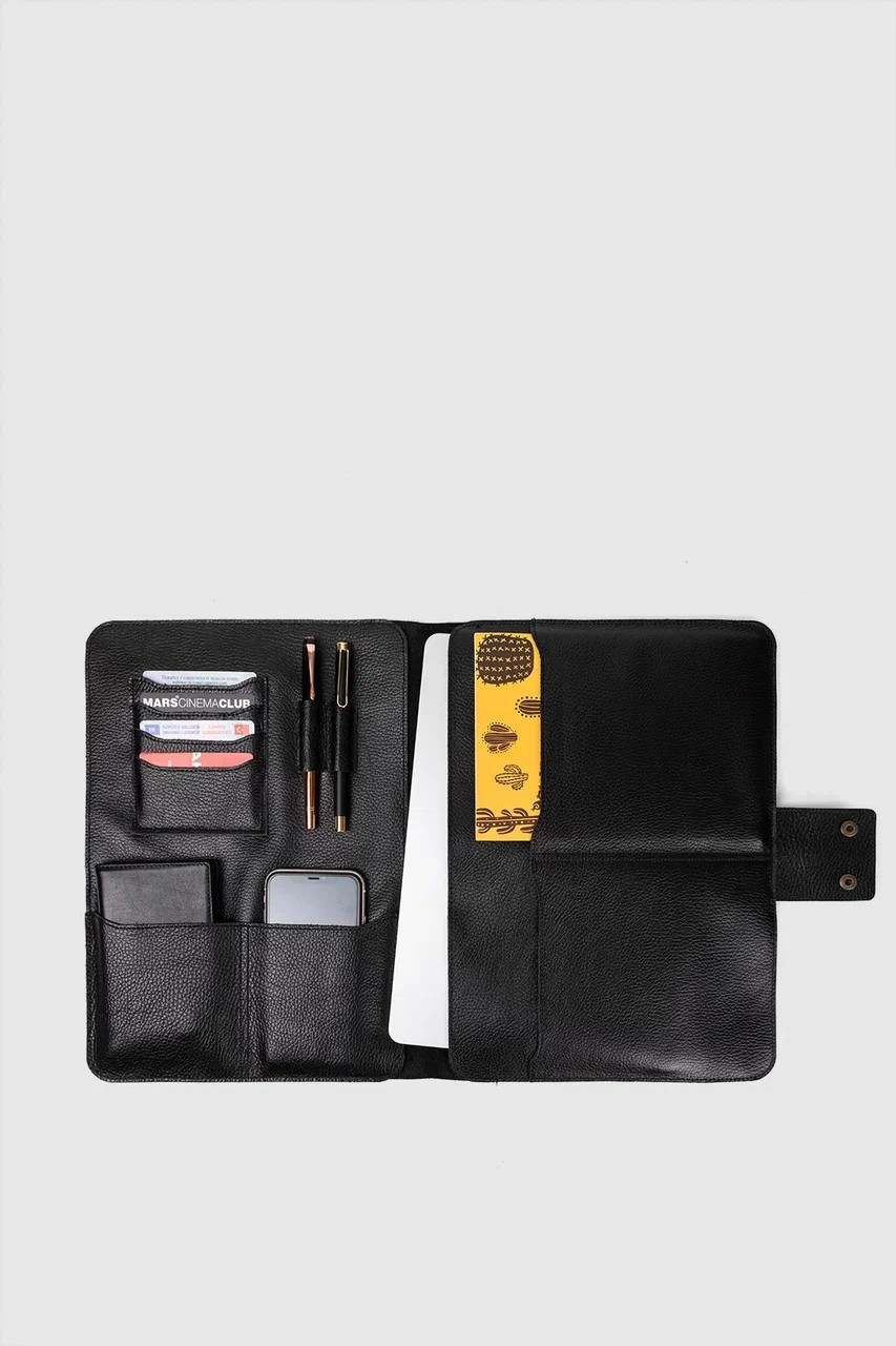 Hakiki Deri Macbook Air Pro 13-14 İnç Organizer Evrak & Laptop & Tablet Çantası - Siyah Naturel