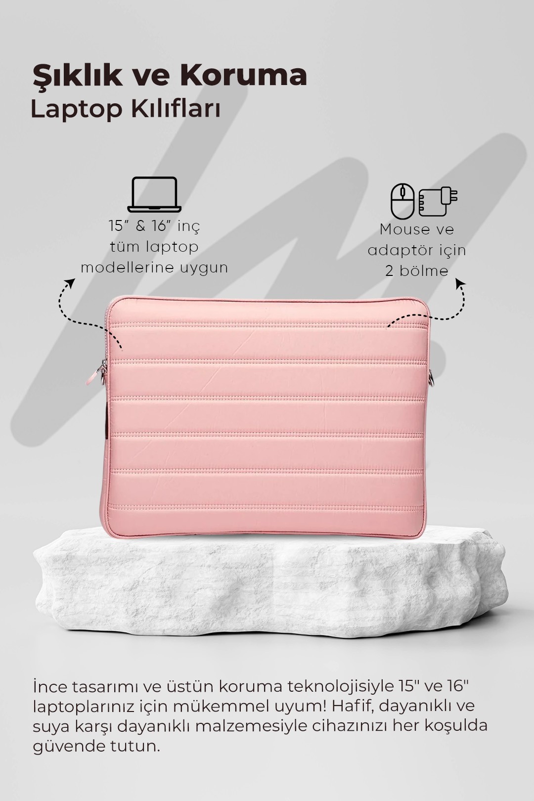Su Geçirmez Kumaş Laptop Kılıfı 15.6 & 16 Inç - Pembe