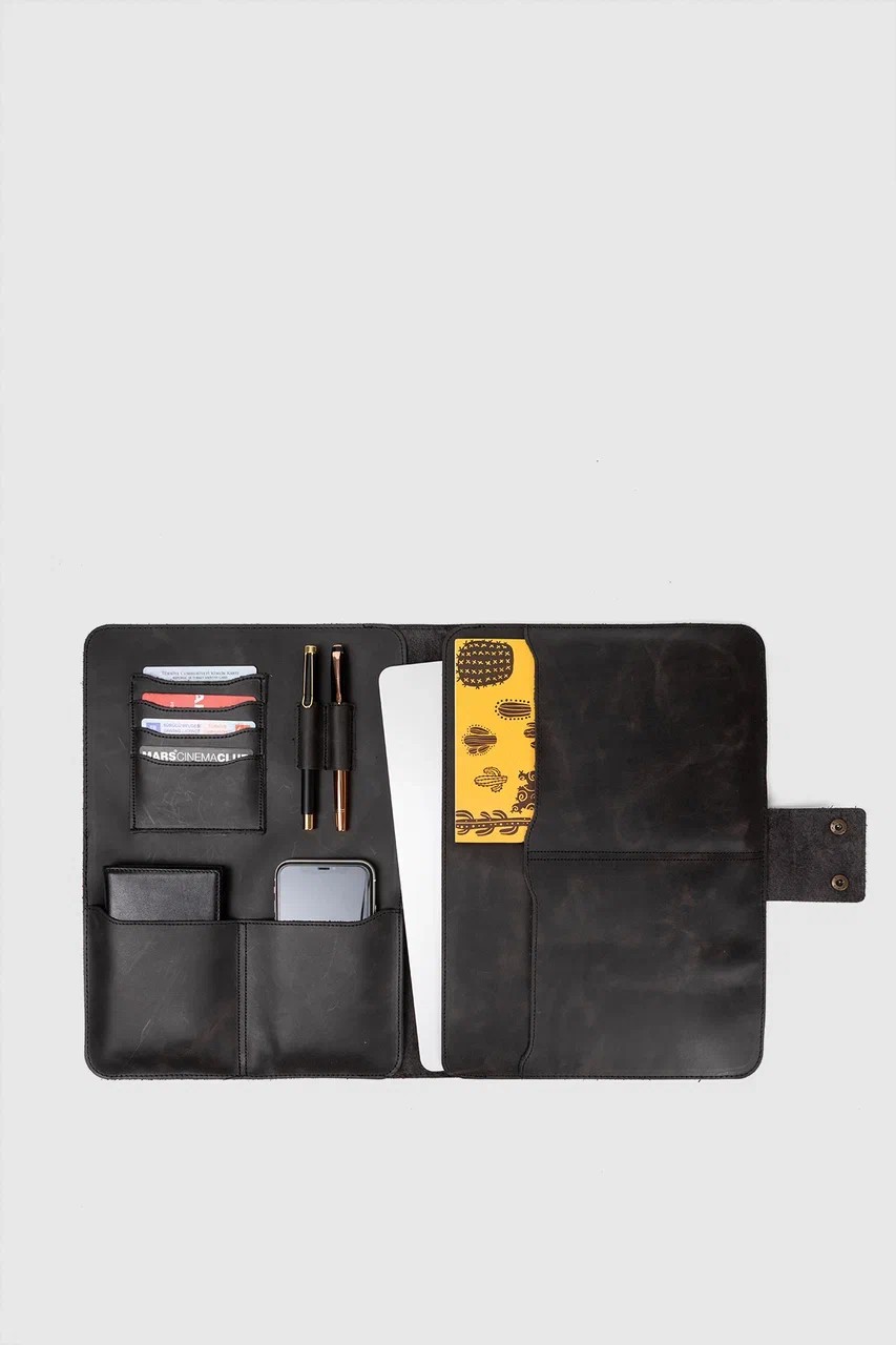 Hakiki Deri Macbook Air Pro 13-14 İnç Organizer Evrak & Laptop & Tablet Çantası - Asfalt