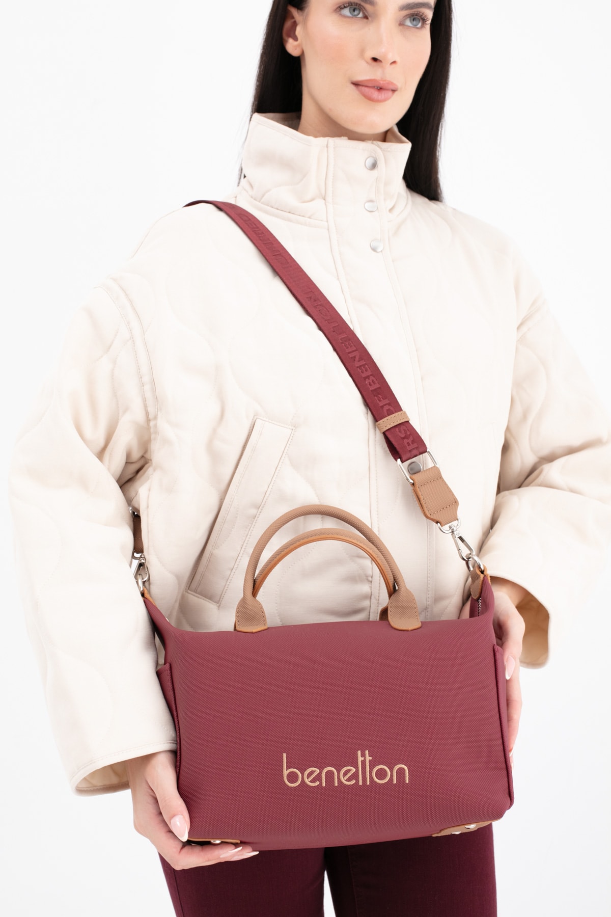 Benetton Kadın Kol Çantası BNT_1678 - Bordo-Camel