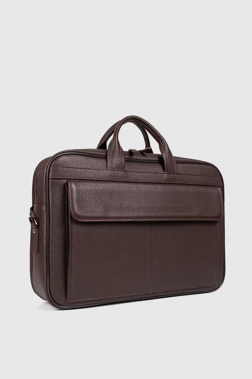 Hakiki Deri Unisex Evrak Çantası Laptop Bölmeli 16" & 17" Inç - Kahverengi