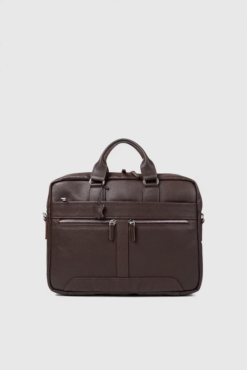 Hakiki Deri Unisex Evrak Çantası Laptop Bölmeli 15.6" Inç - Kahverengi