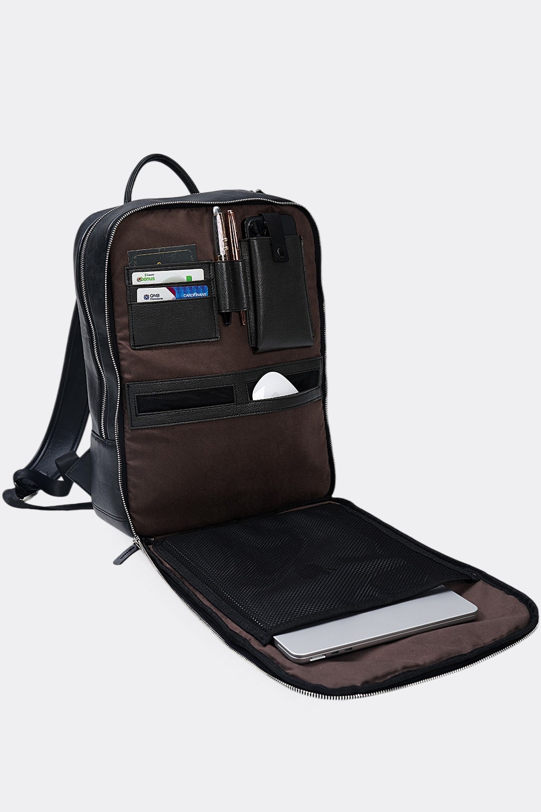Organizer Premium Deri Sırt Laptop Çantası Unisex - Crazy Siyah
