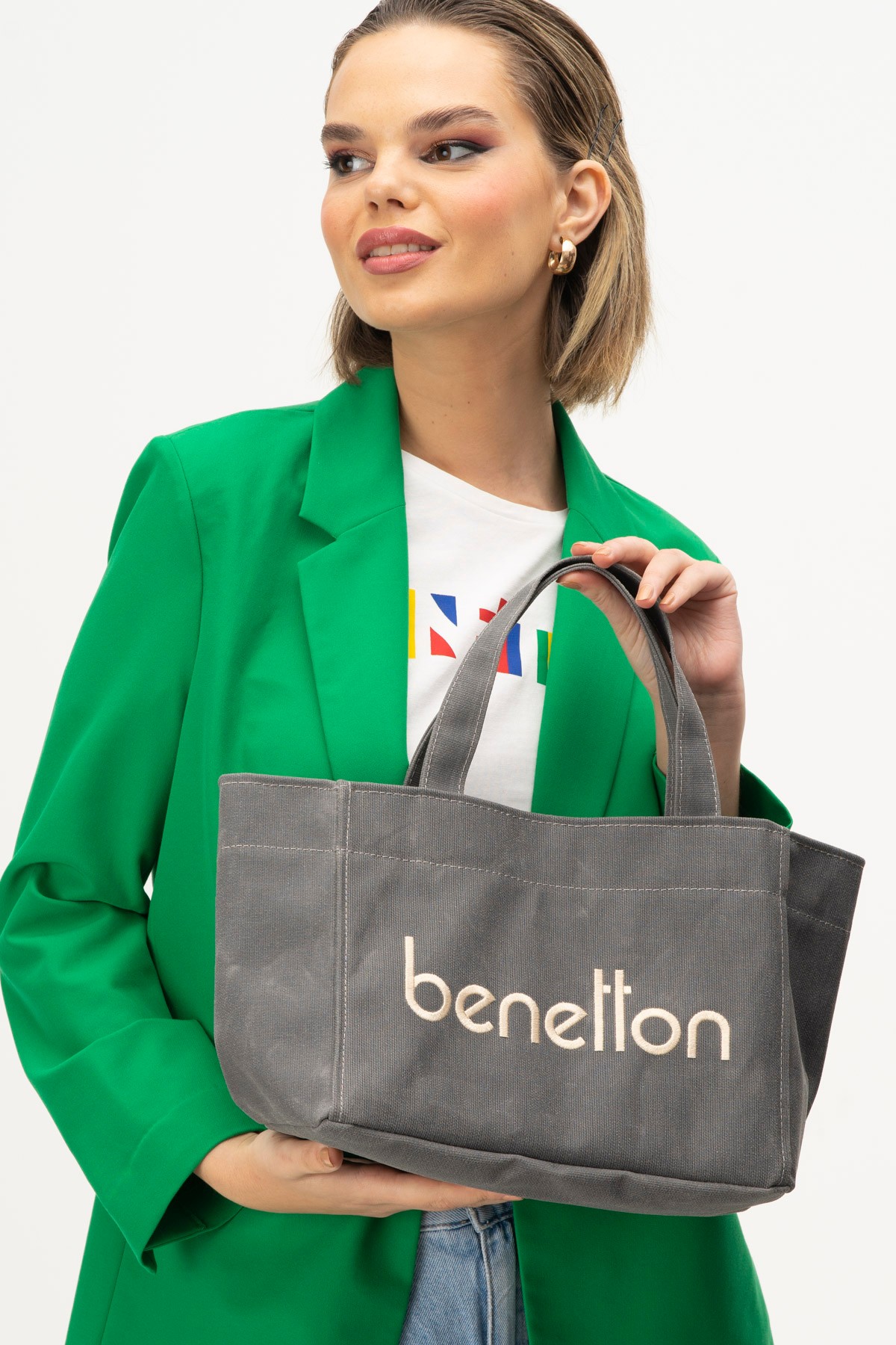 Benetton Kadın El Çantası Gri