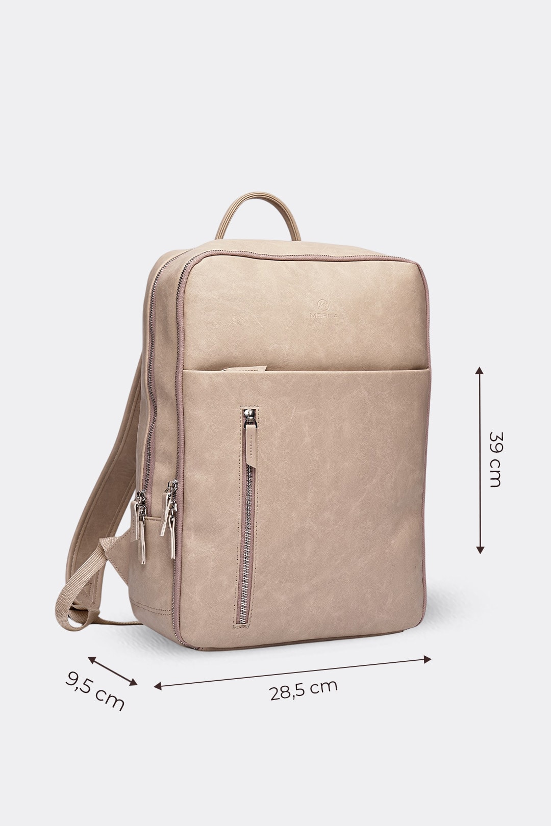Organizer Premium Deri Sırt Laptop Çantası Unisex - Crazy Bej