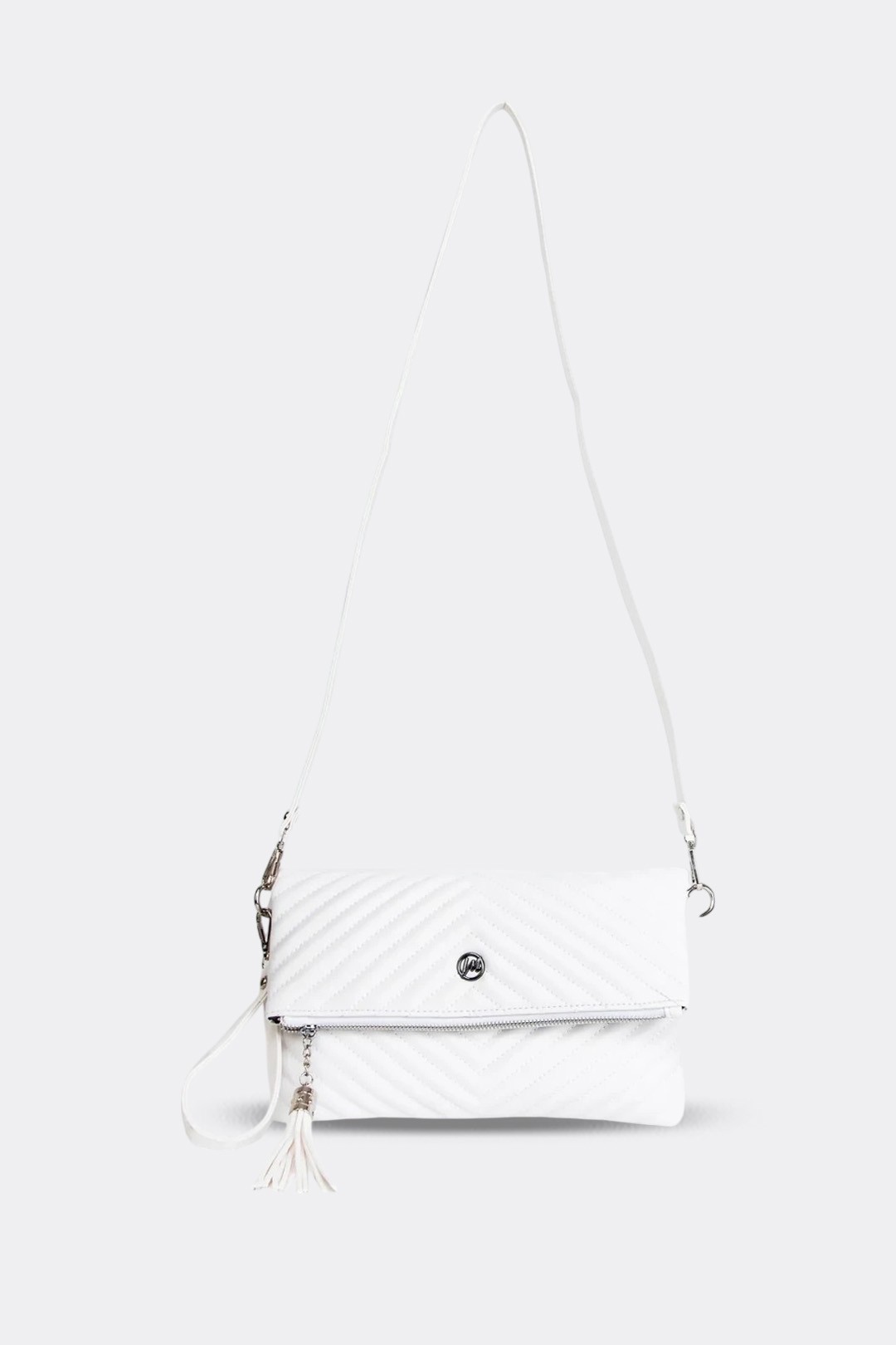 Kadın Clutch Portföy Çantası Uzun Askılı - Beyaz