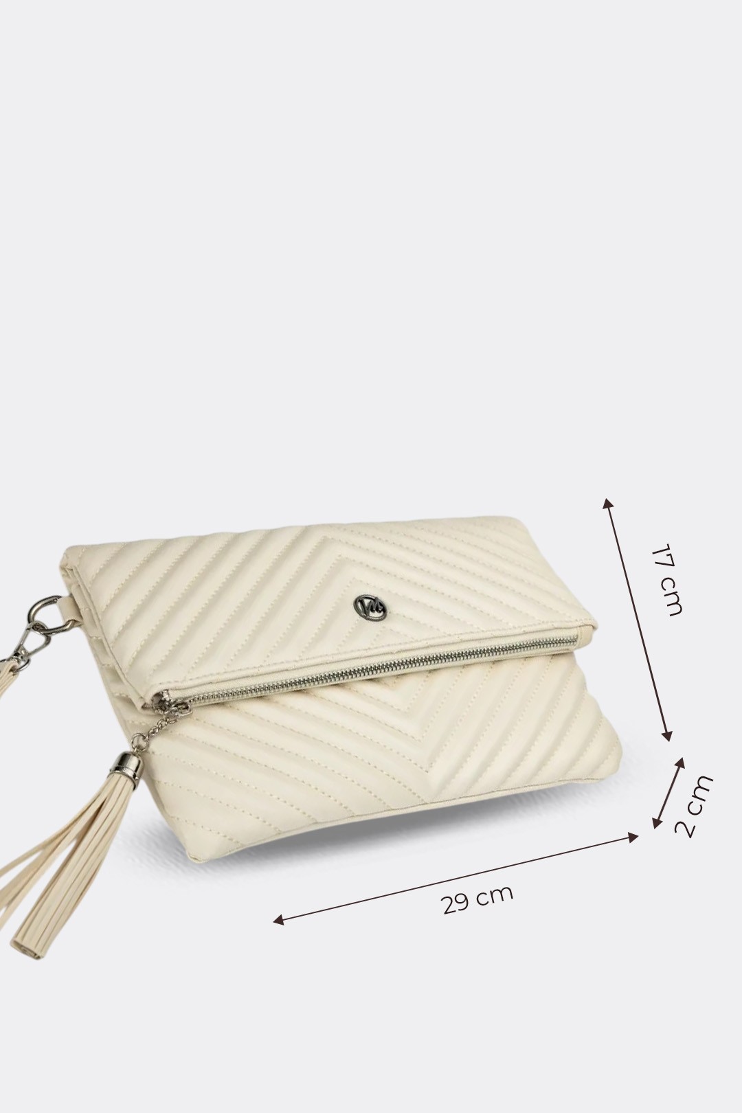 Kadın Clutch Portföy Çantası Uzun Askılı - Ekru