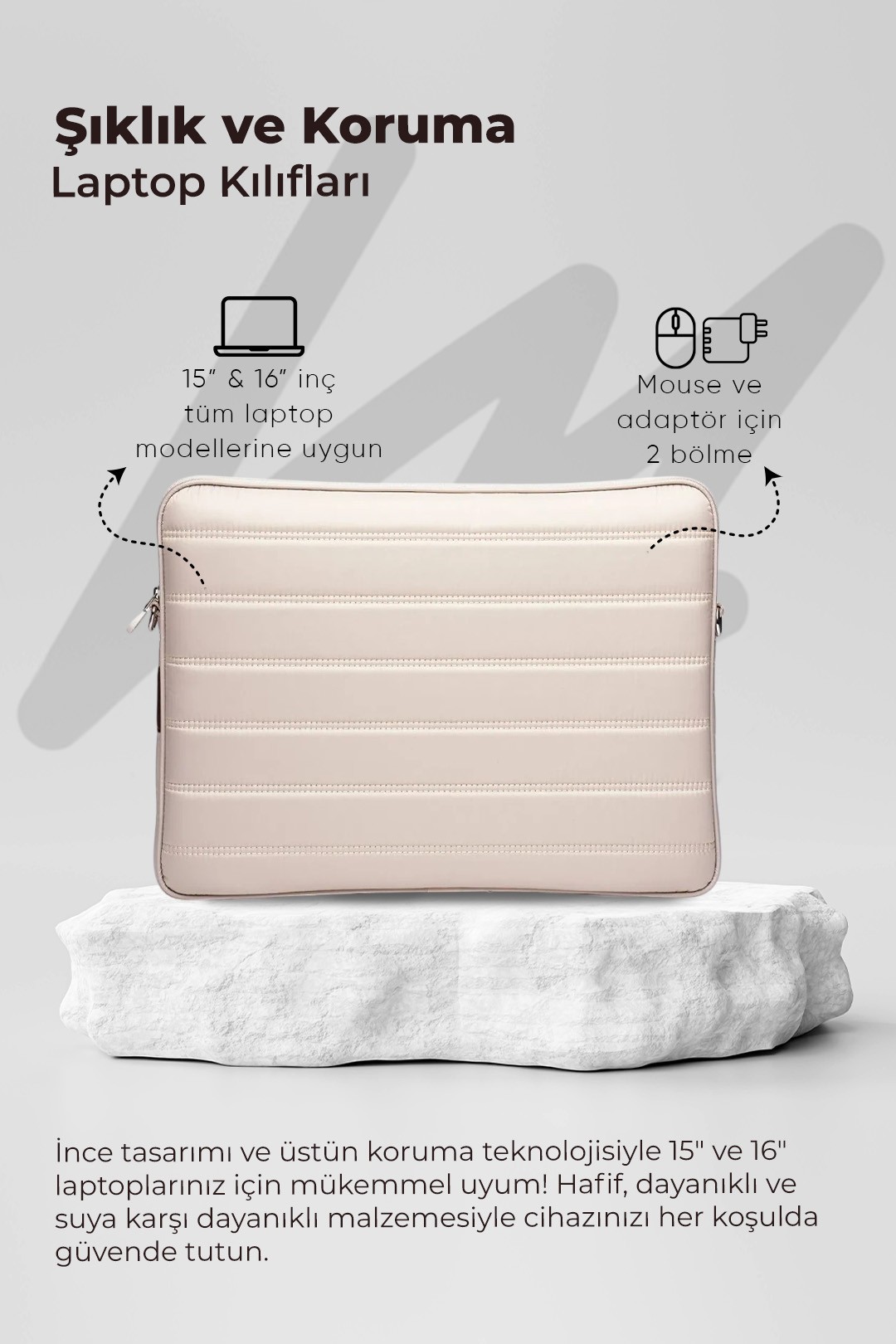 Su Geçirmez Kumaş Laptop Kılıfı 15.6 & 16 Inç - Bej
