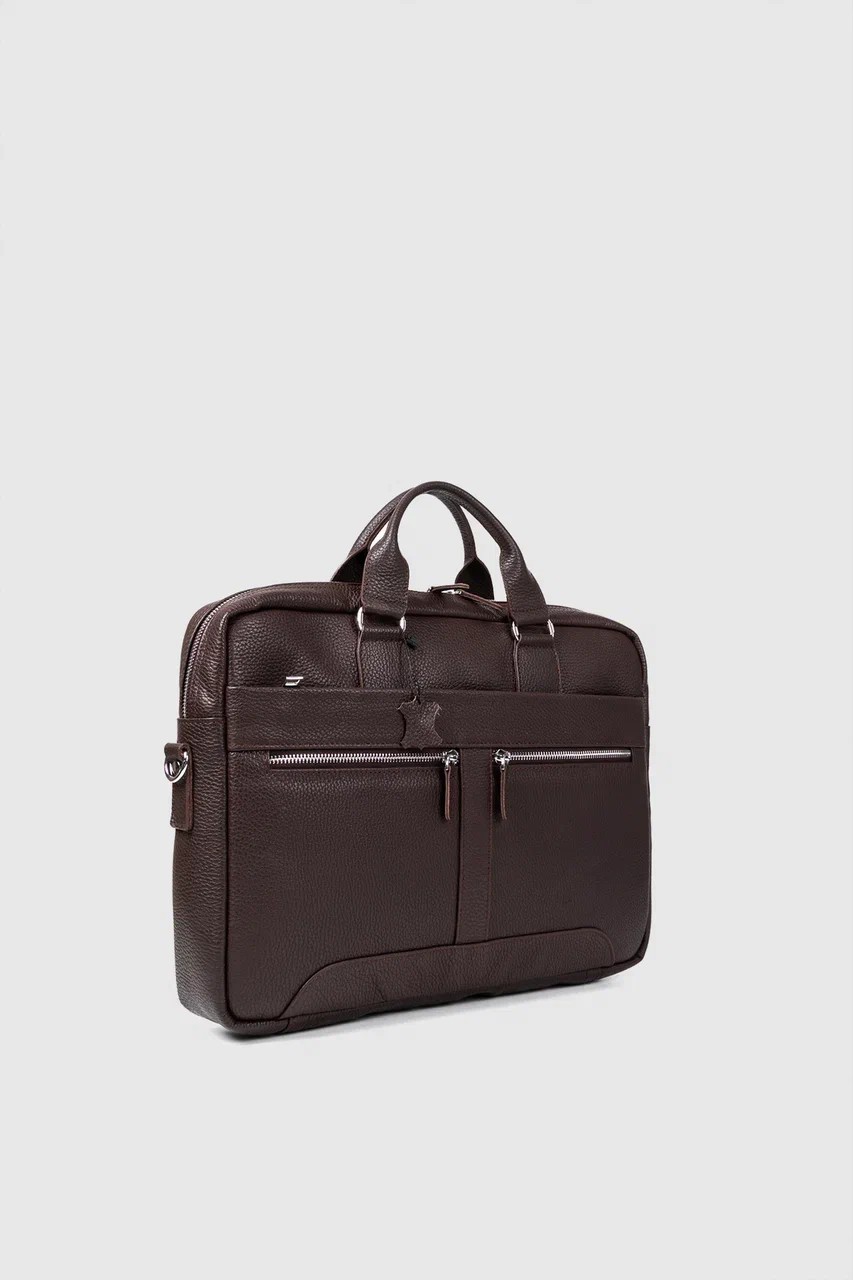 Hakiki Deri Unisex Evrak Çantası Laptop Bölmeli 15.6" Inç - Kahverengi