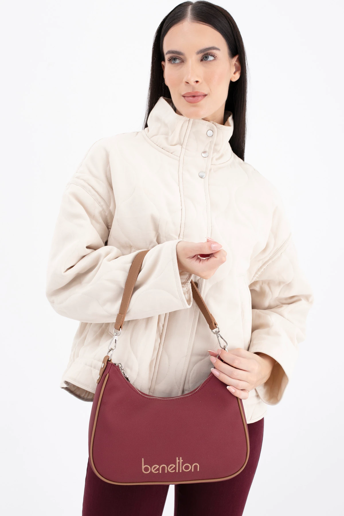 Benetton Kadın Omuz Çantası BNT_1690 - Bordo-Camel