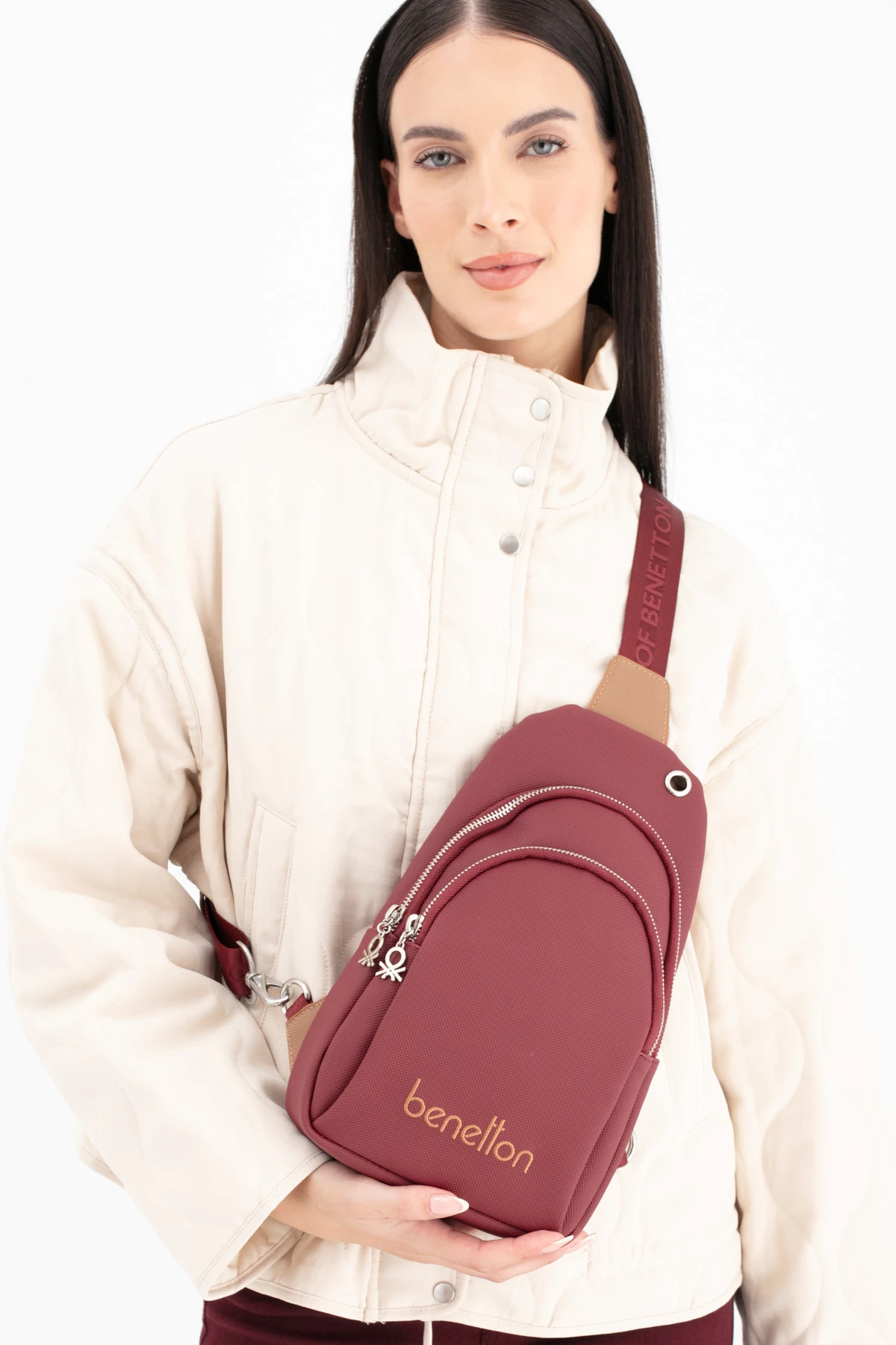 Benetton Kadın Vücut Çantası BNT_1652 - Bordo-Camel