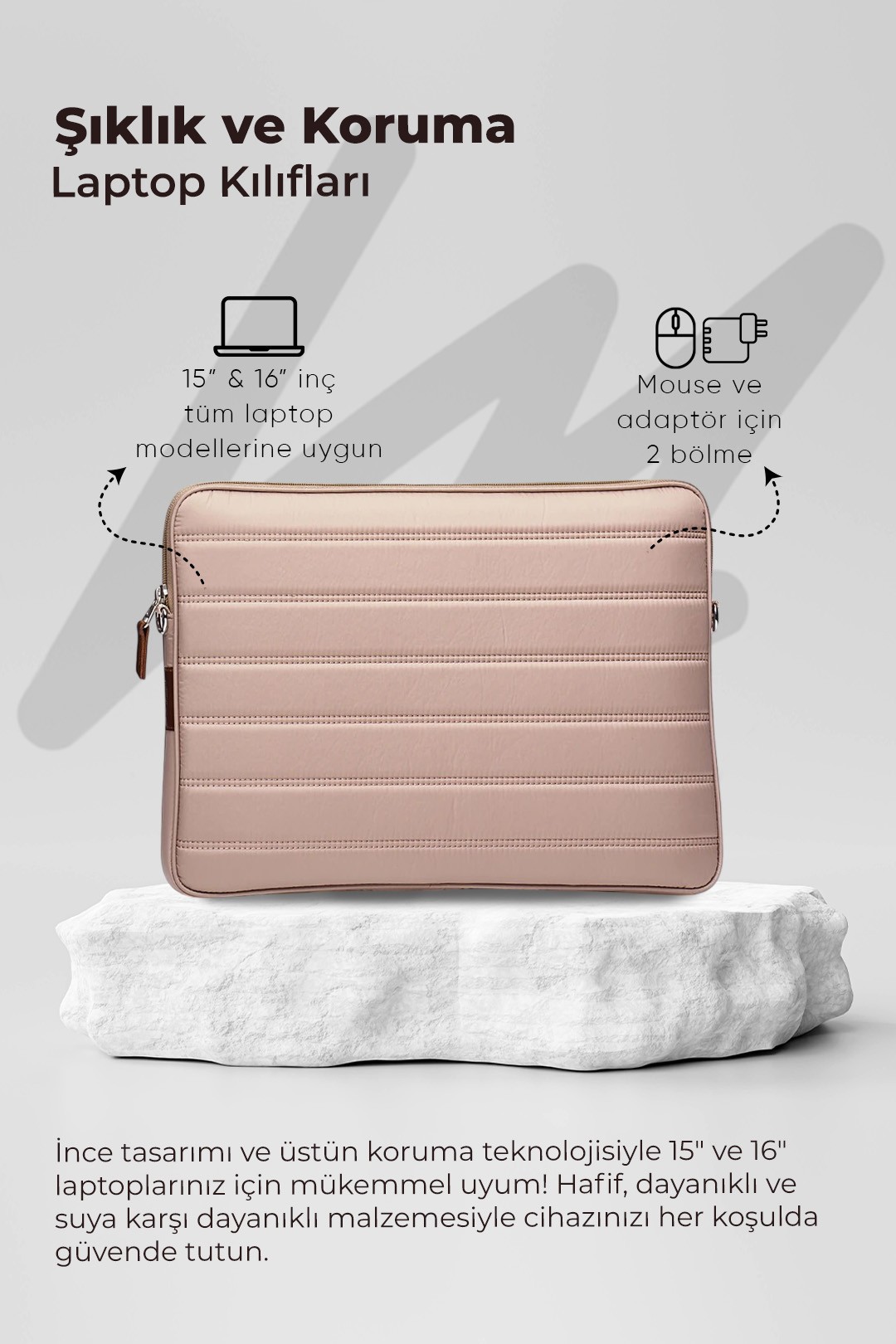 Su Geçirmez Kumaş Laptop Kılıfı 15.6 & 16 Inç - Vizon