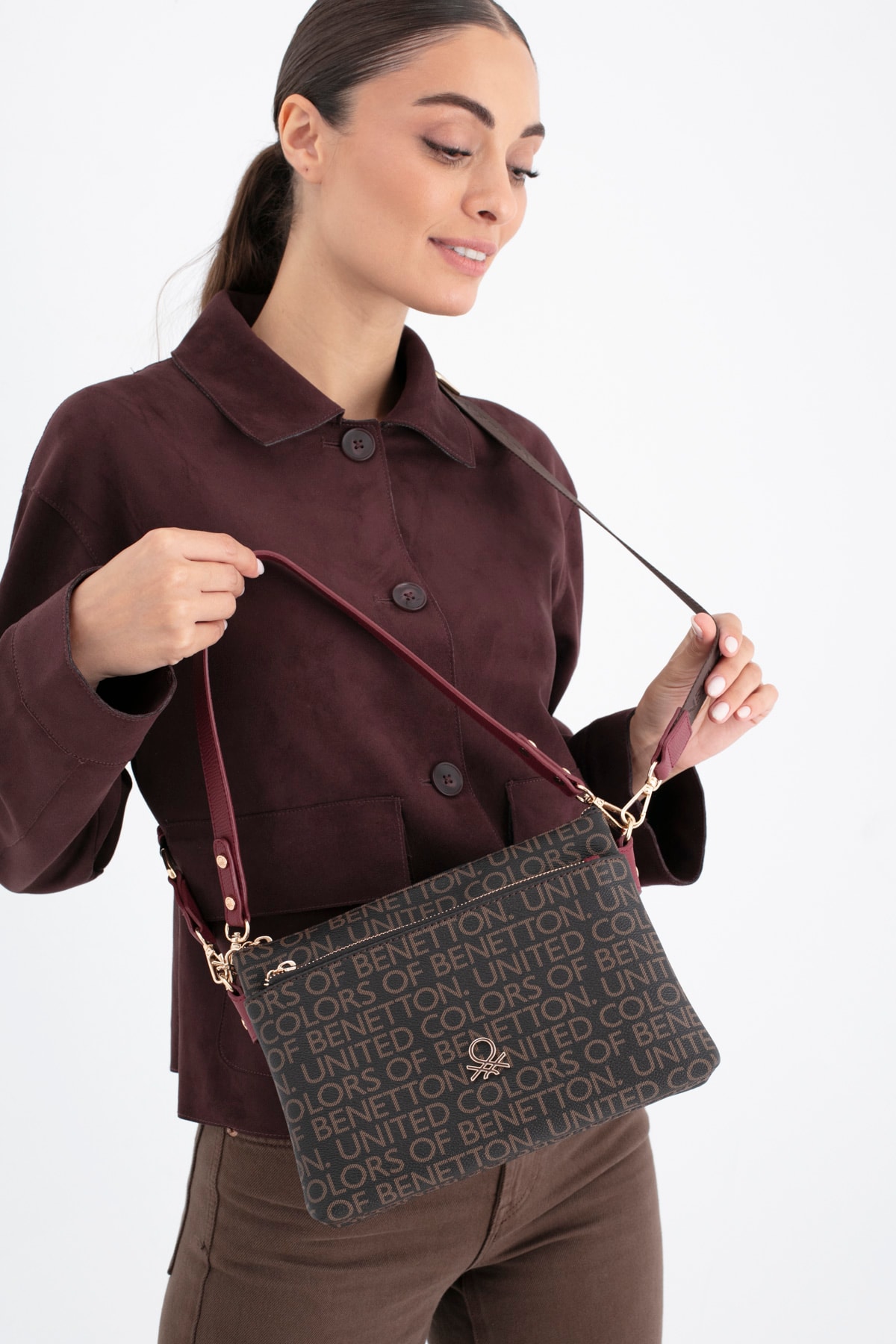 Benetton Kadın Kol Çantası BNT_1694 - Kahve-Bordo
