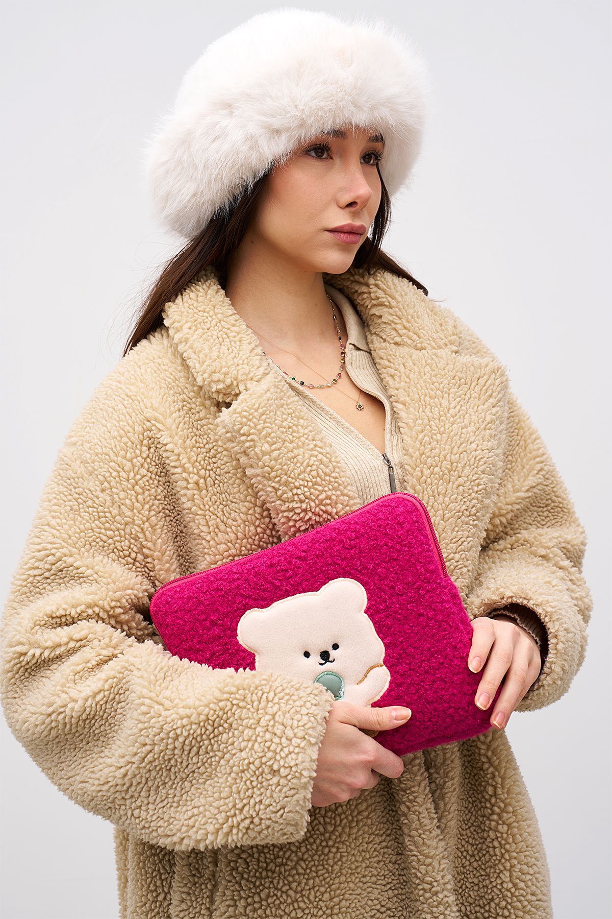 Teddy Bear Tablet Kılıfı 10” & 11” İnç Uyumlu  - Fuşya