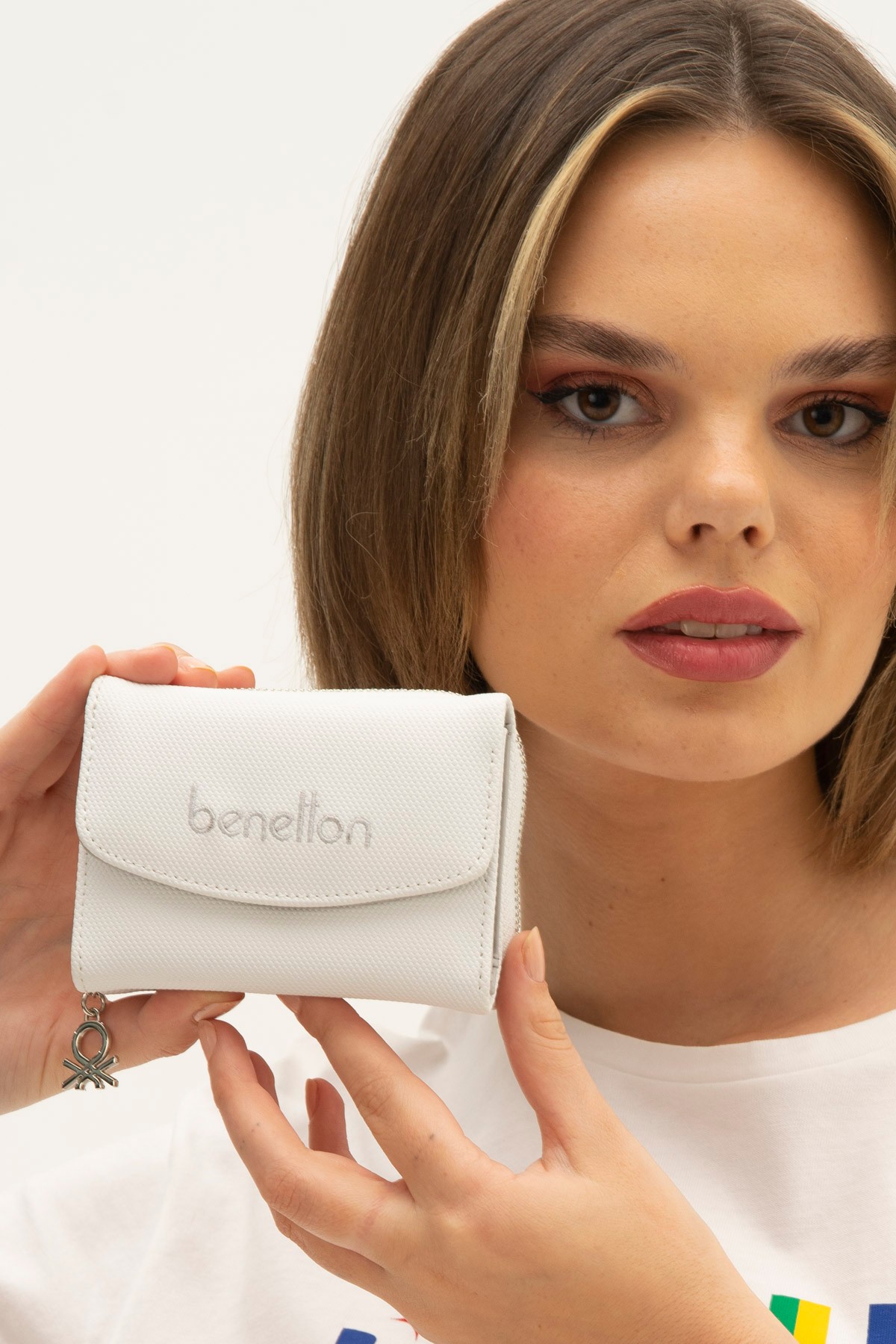 Benetton Kadın Cüzdanı BNT_1299 - Beyaz-Gri