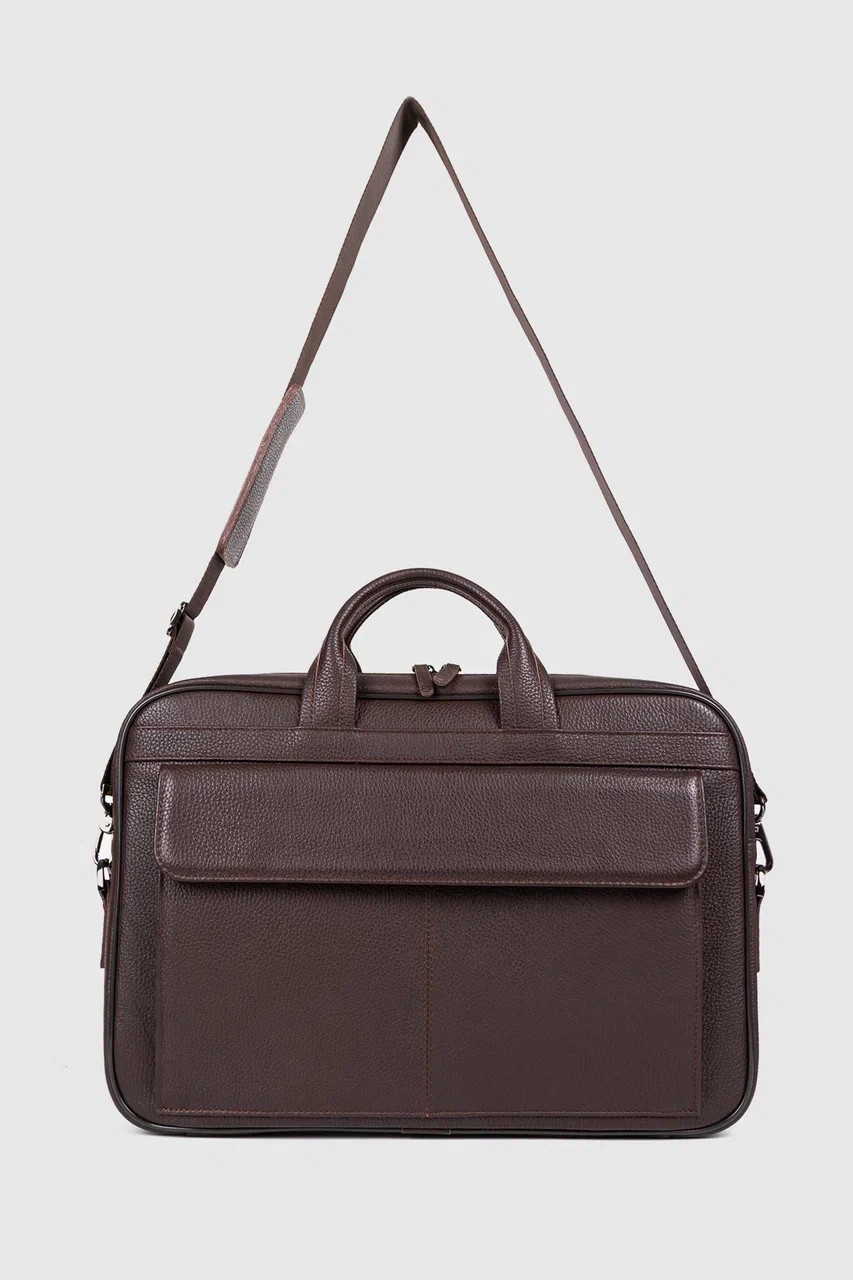 Hakiki Deri Unisex Evrak Çantası Laptop Bölmeli 16" & 17" Inç - Kahverengi