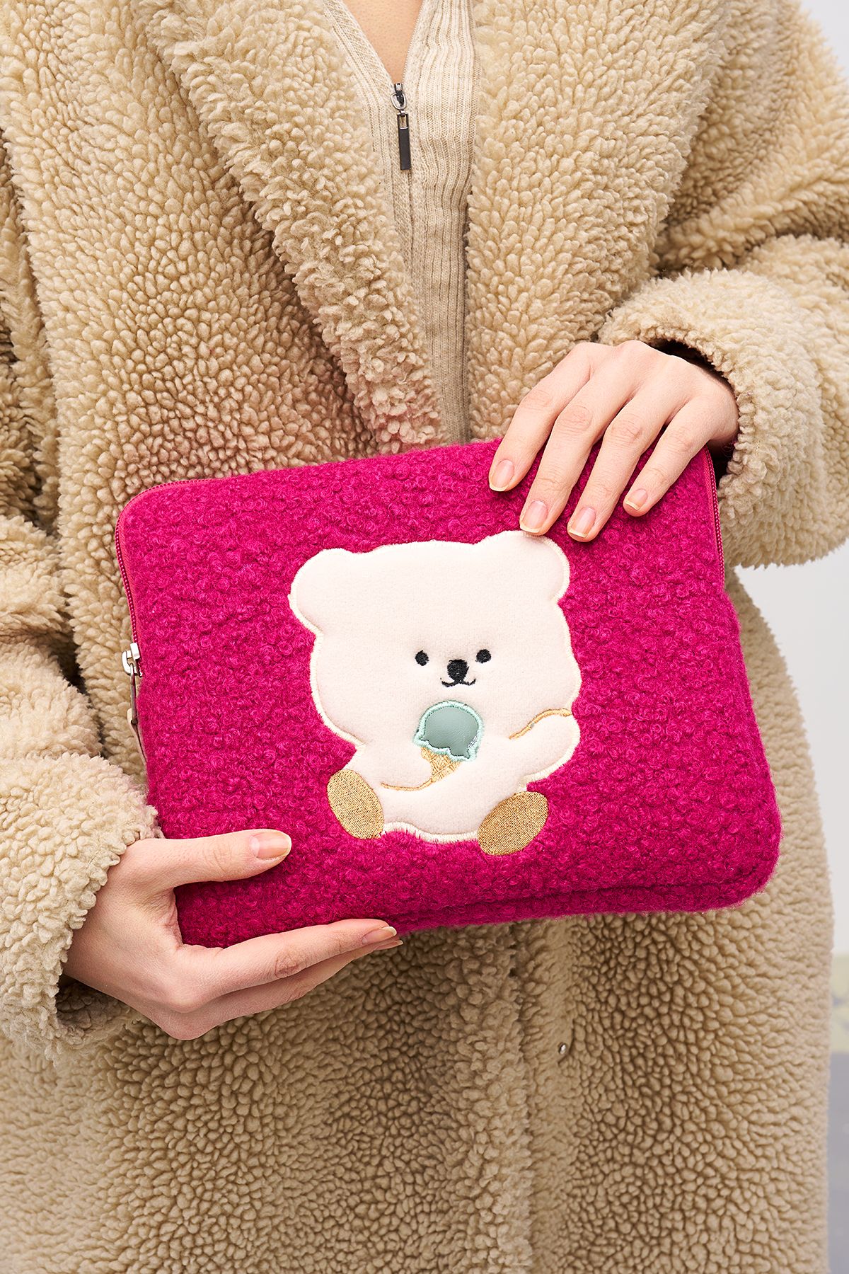 Teddy Bear Tablet Kılıfı 10” & 11” İnç Uyumlu  - Fuşya