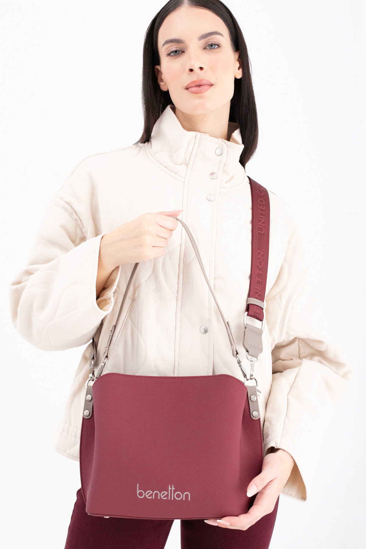 Benetton Kadın Kol Çantasın BNT_1688 - Bordo-Camel