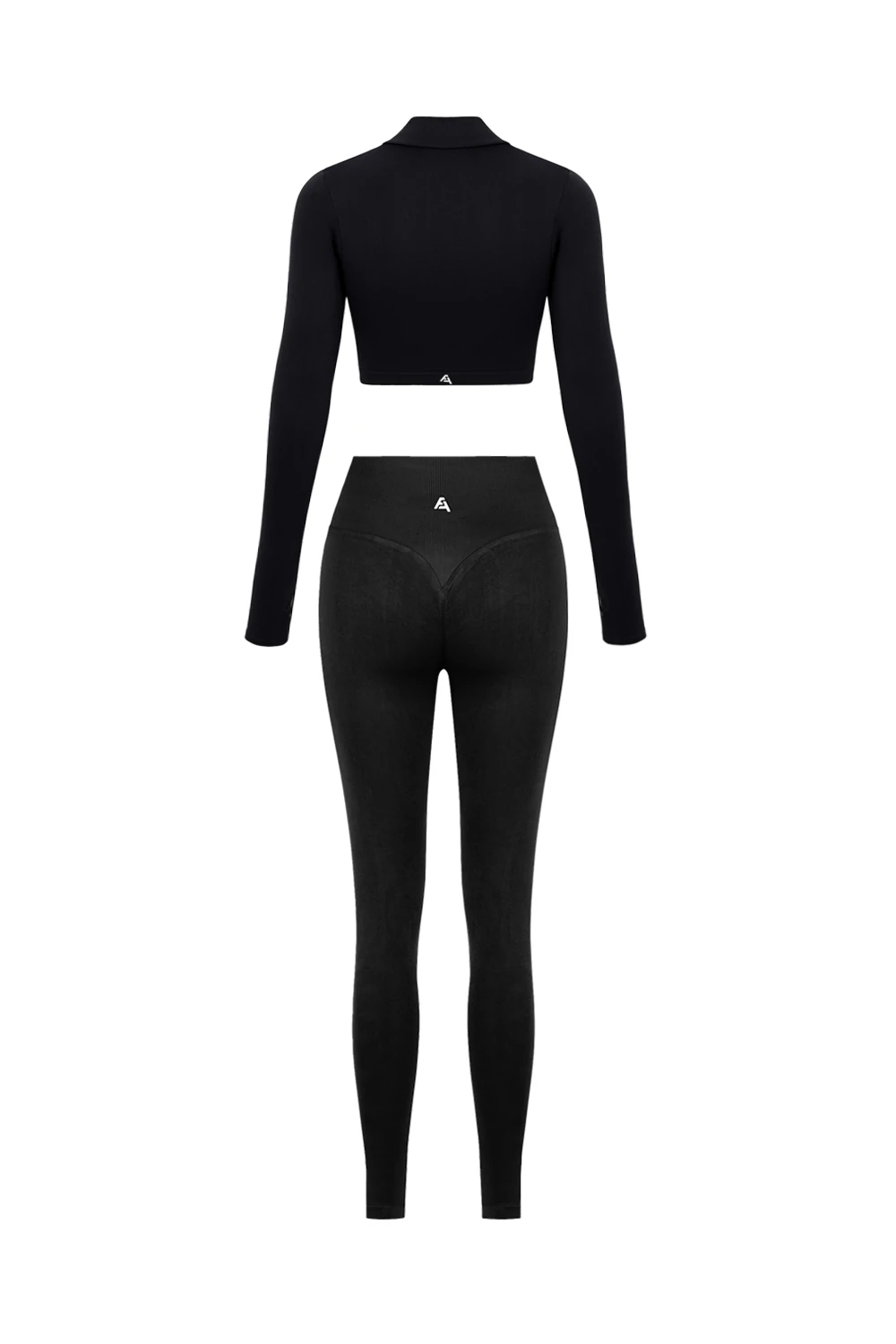 Uzun Kollu Yarım Fermuar Büstiyer Ve Push Up Tayt Takım - Siyah