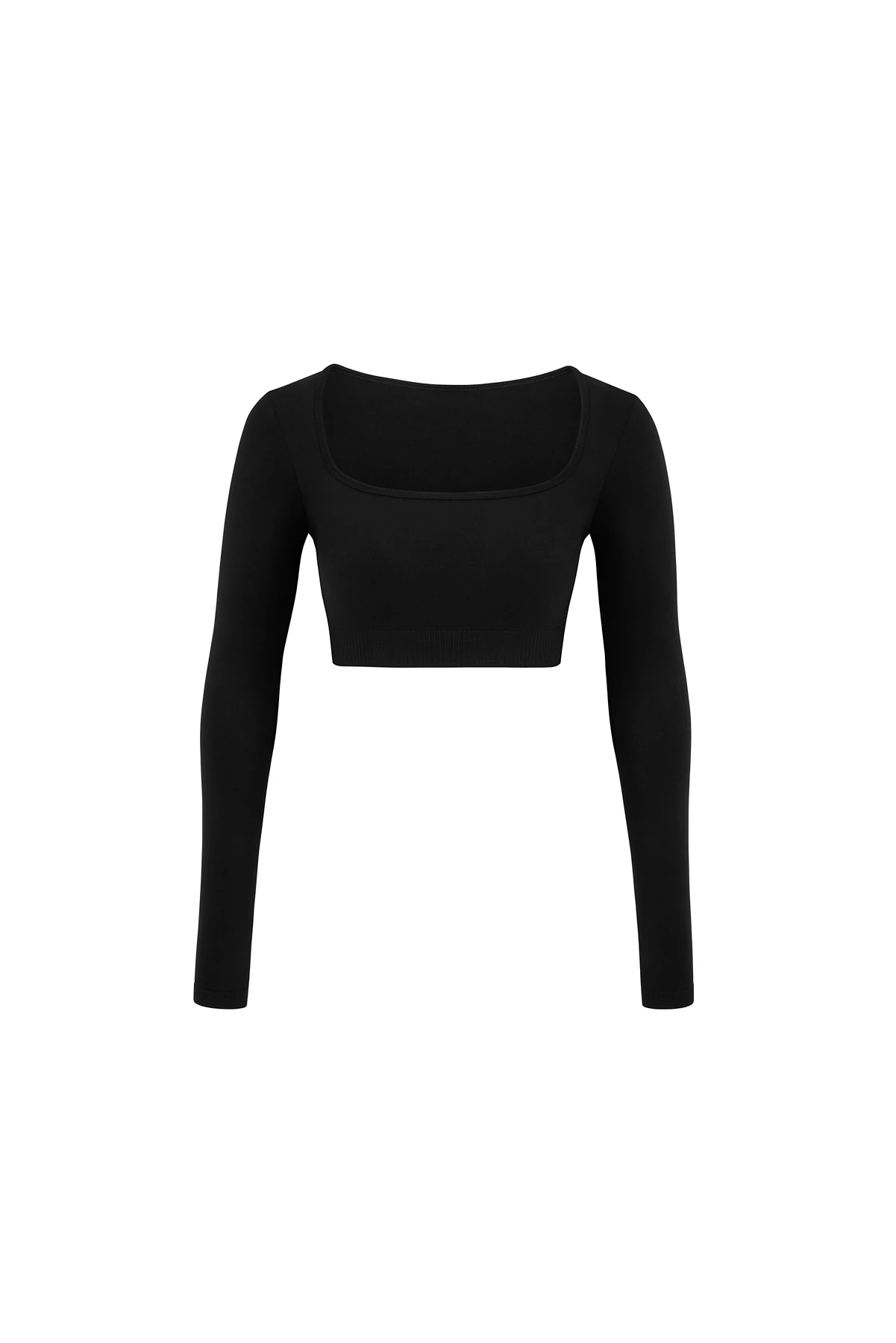  Parmak Detaylı Uzun Kollu Crop Top - Siyah