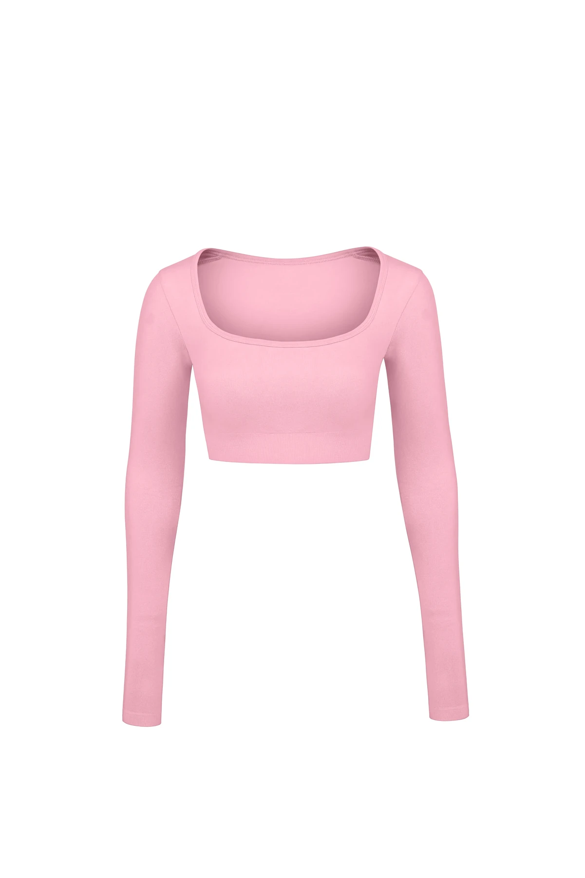  Parmak Detaylı Uzun Kollu Crop Top - Pembe