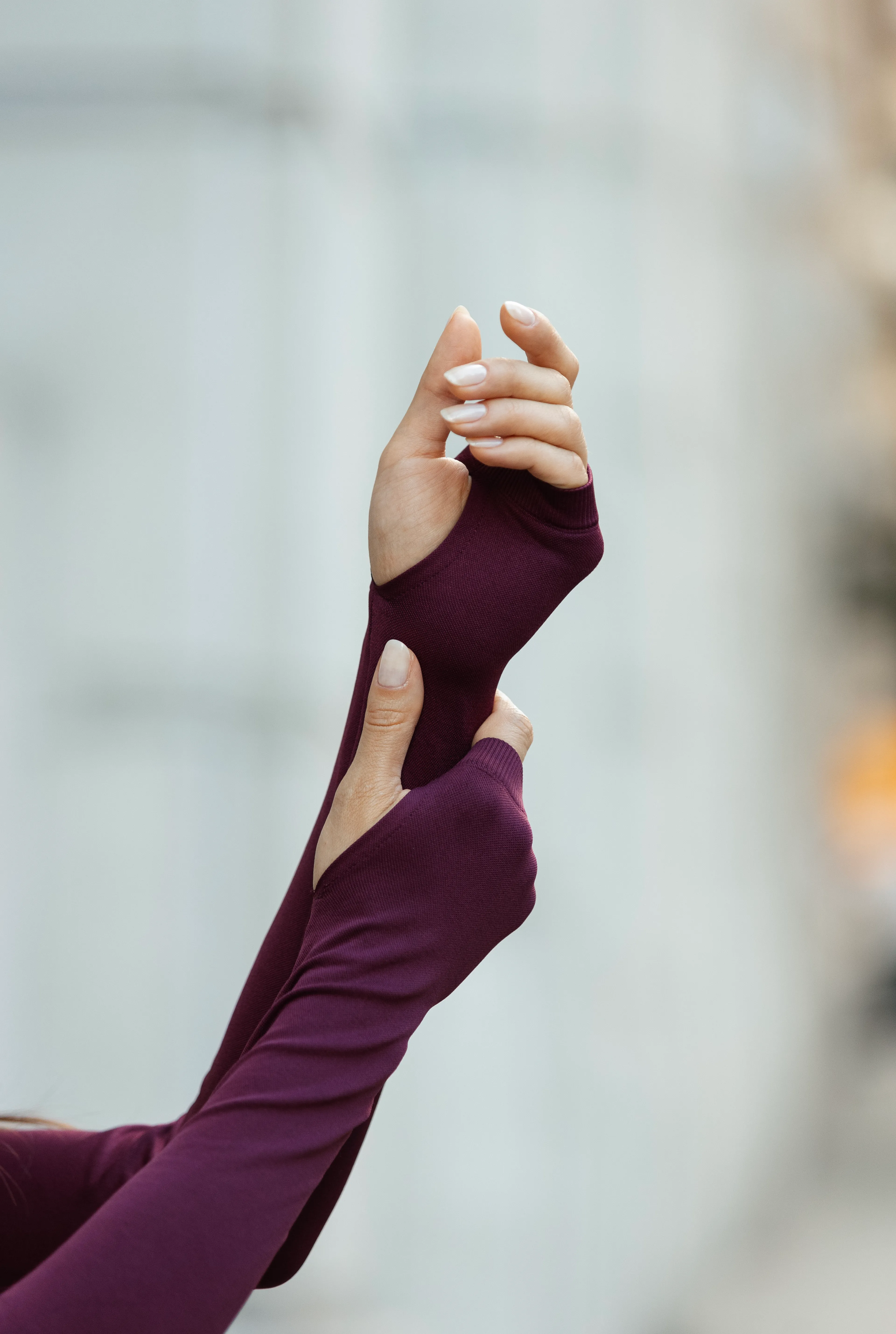  Parmak Detaylı Uzun Kollu Crop Top - Vişne