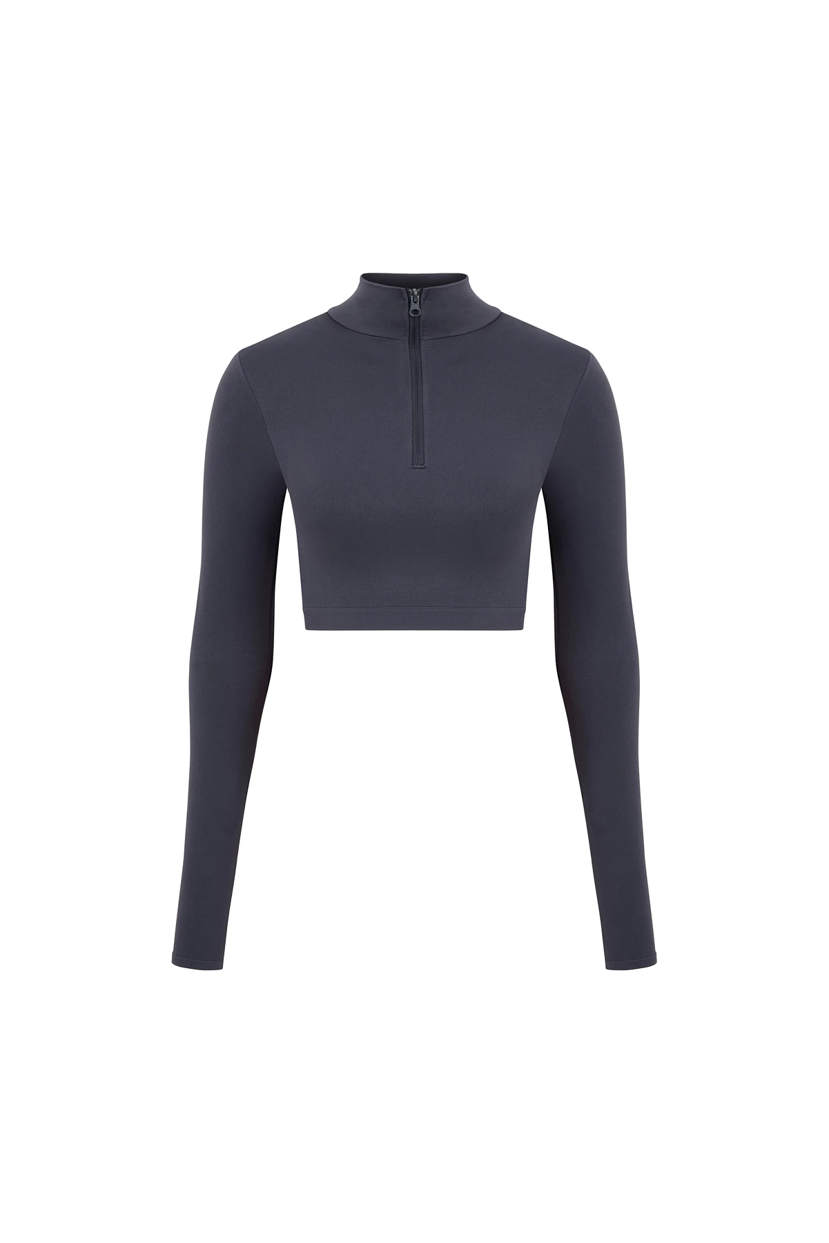  Parmak Detaylı Yarım Fermuar Crop Top  - Füme