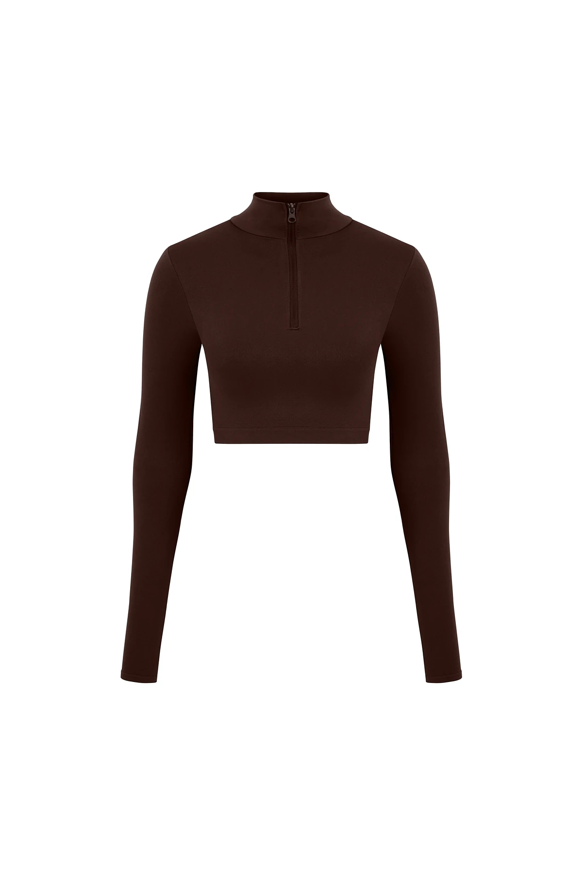  Parmak Detaylı Yarım Fermuar Crop Top  - Acı Kahverengi