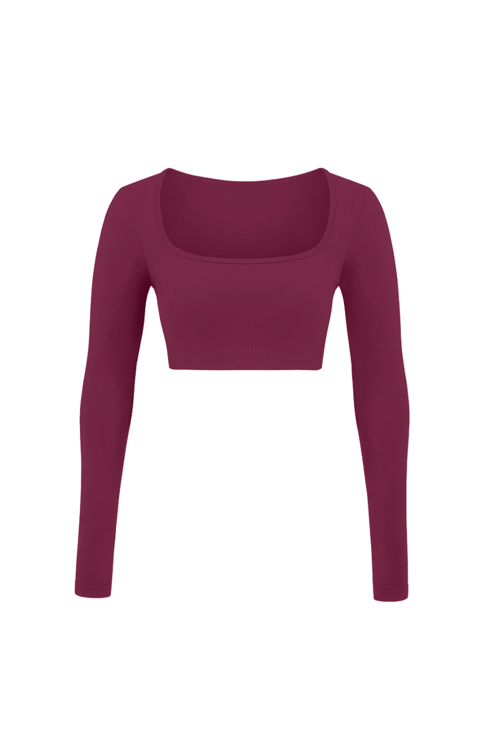  Parmak Detaylı Uzun Kollu Crop Top - Vişne